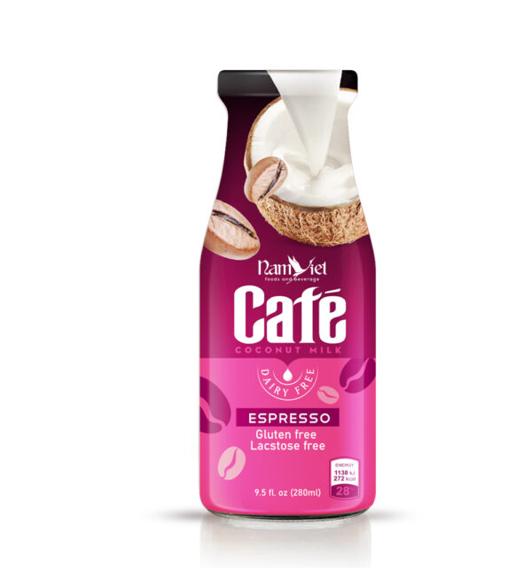 9.5 fl oz Espresso coffee drink with coconut milk Gluten free Lactose free Dairy free