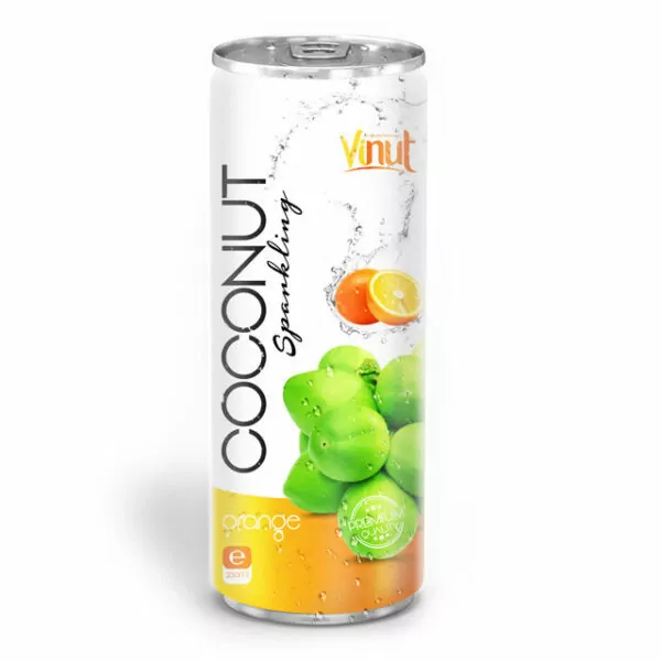 250ml Canned Premium Quality Coconut Sparkling Water with Orange juice