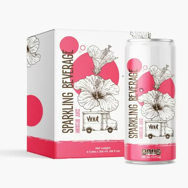 Box 4 Cans 12fl oz VINUT Hibiscus flower Juice Sparkling
