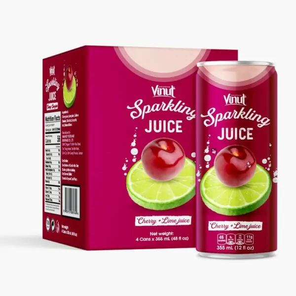 Box 4 Cans VINUT Cherry & Lime Juice Sparkling water