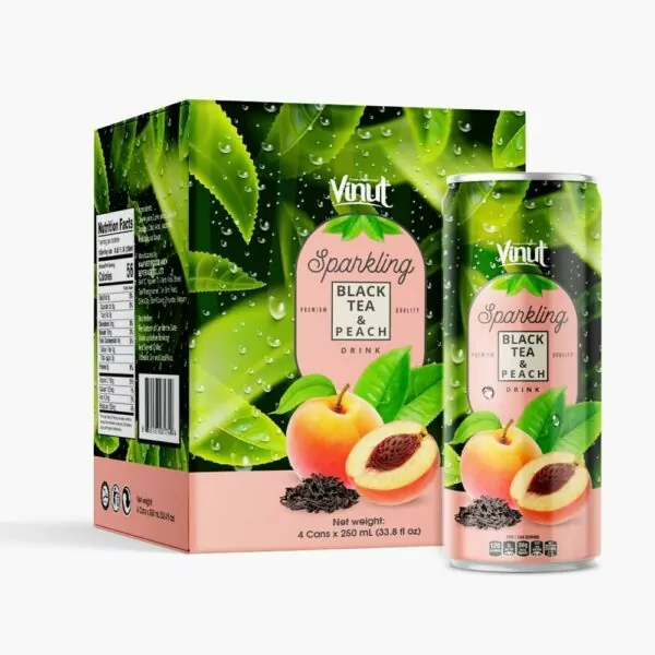 Box 4 Cans VINUT Premium Back tea Peach Sparkling water