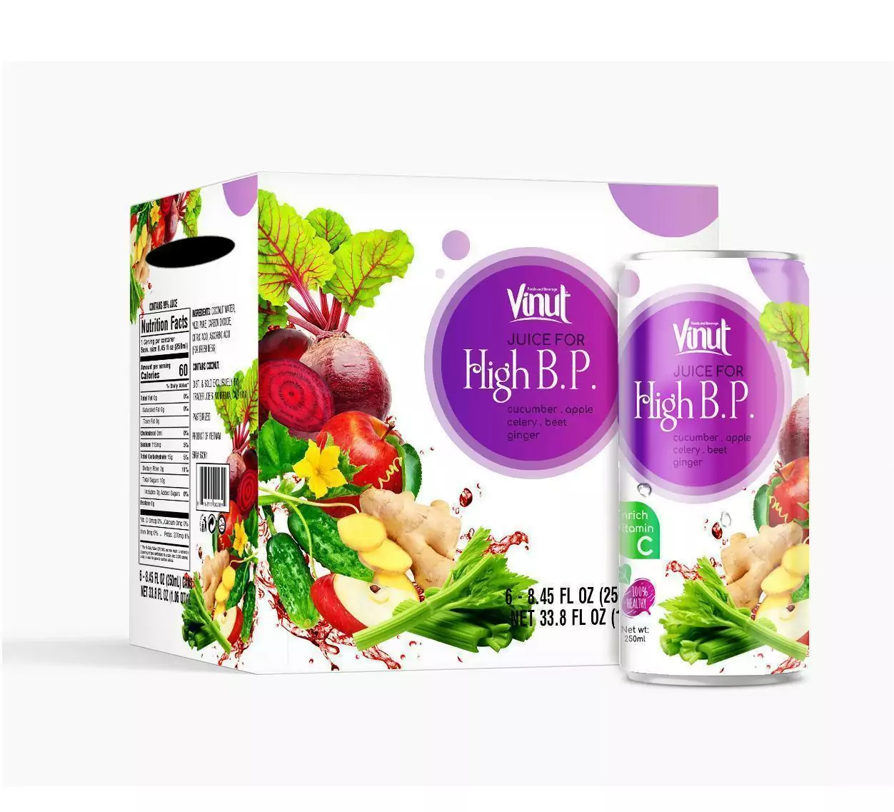 250ml VINUT Vegetable Juice for Hight B.P - Image 2