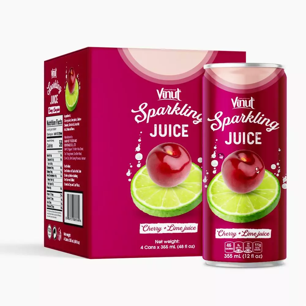 Box 4 Cans VINUT Cherry & Lime Juice Sparkling water
