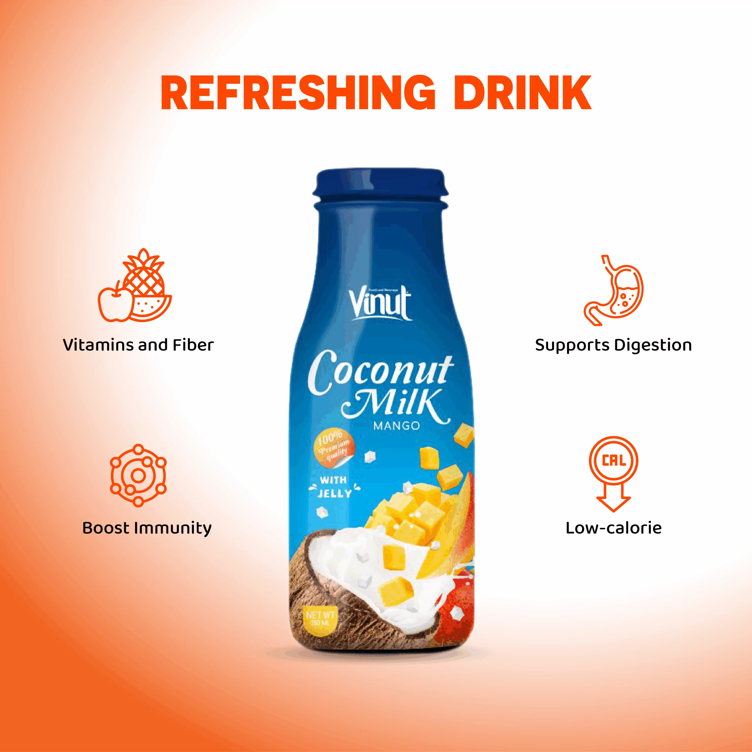 280ml VINUT bottle Premium Quality Coconut milk with Mango flavour