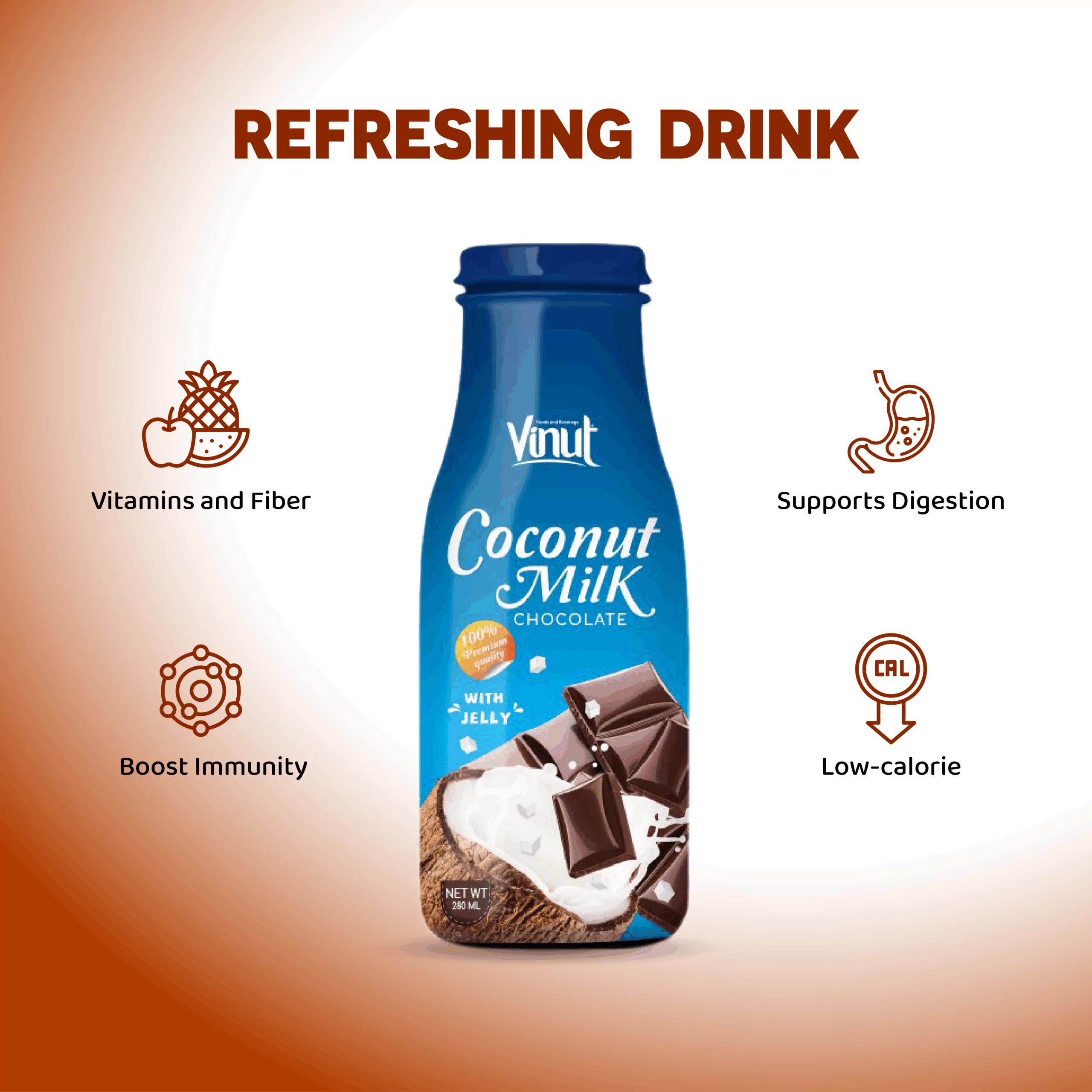 280ml VINUT bottle Original Coconut milk with Chocolate flavour