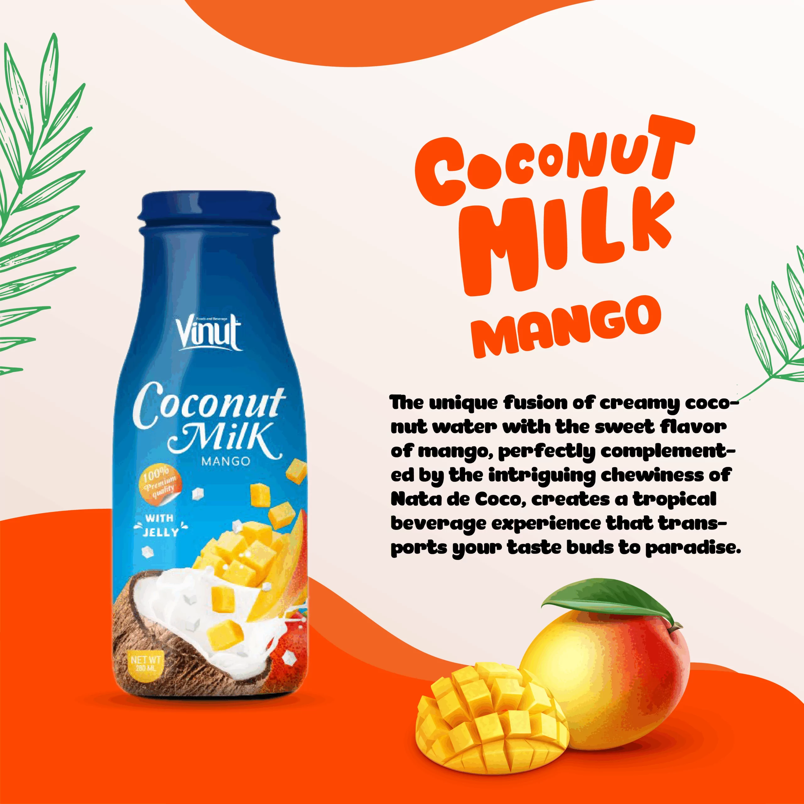 280ml VINUT bottle Premium Quality Coconut milk with Mango flavour