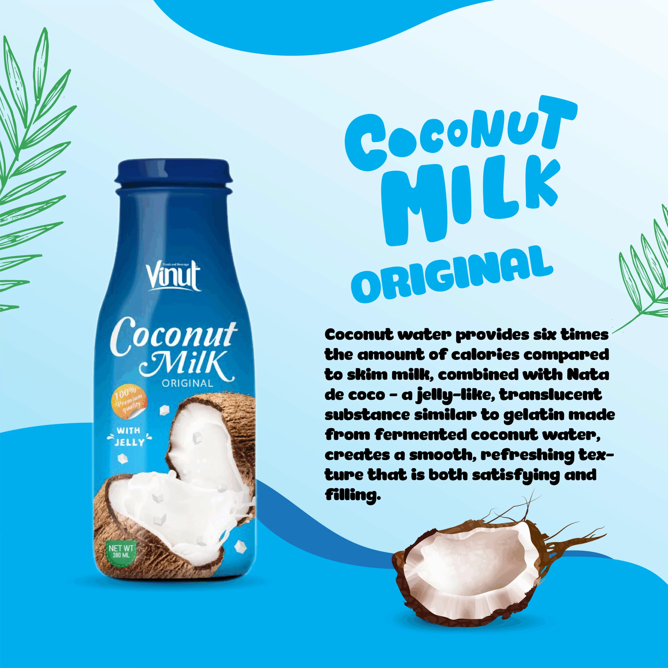 200ml Bottle Organic Coconut Milk (USDA Organic, EU Organic)