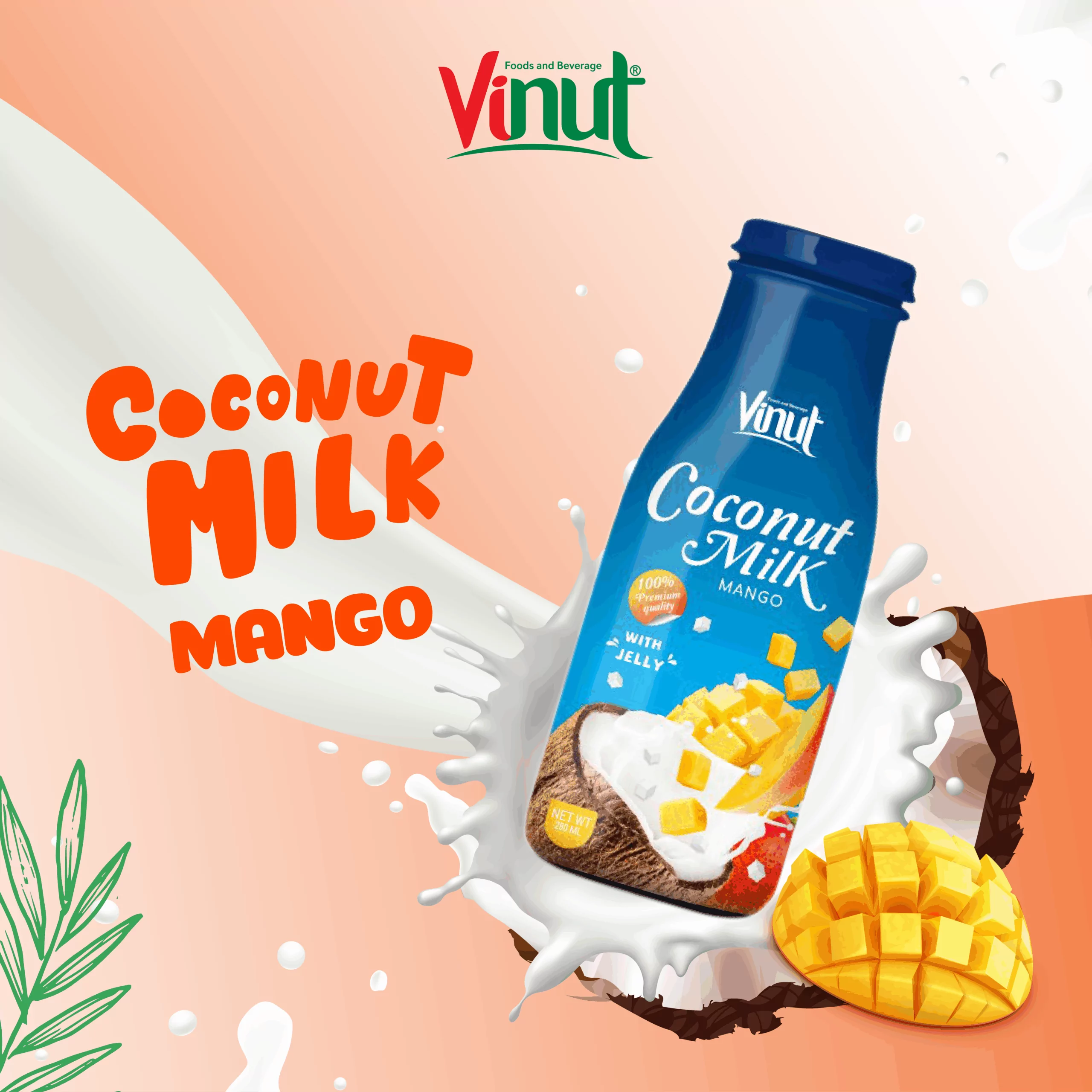 280ml VINUT bottle Premium Quality Coconut milk with Mango flavour