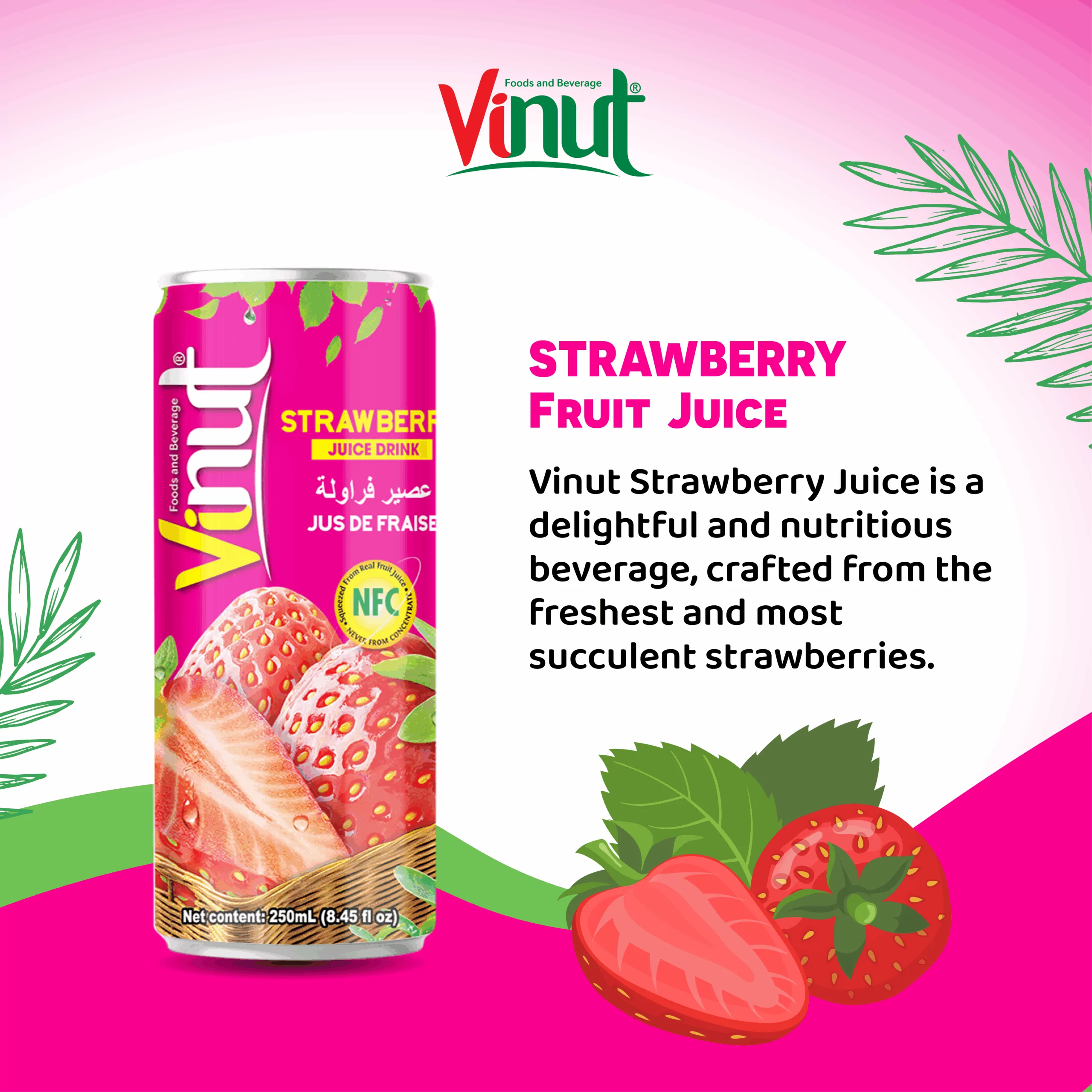 250ml VINUT Strawberry Juice Drink - Image 4