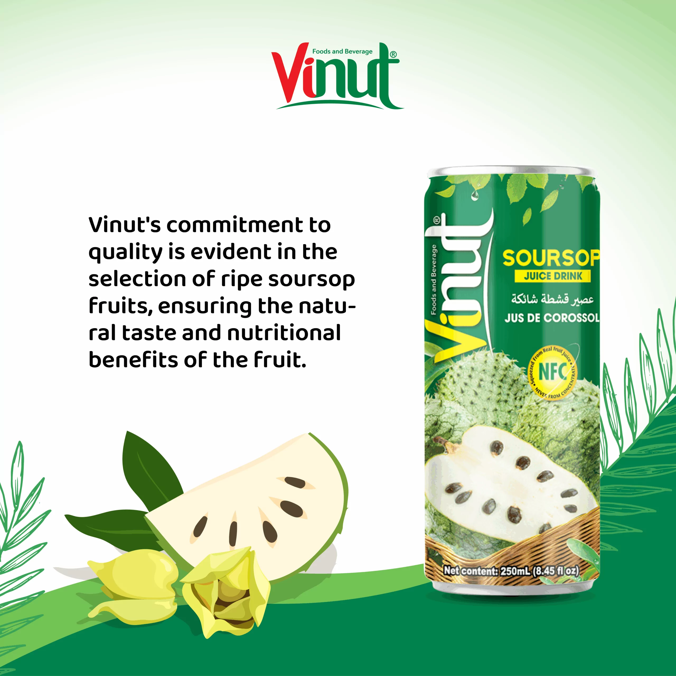 250ml VINUT Tin Can NFC Soursop Juice Drink - Image 4