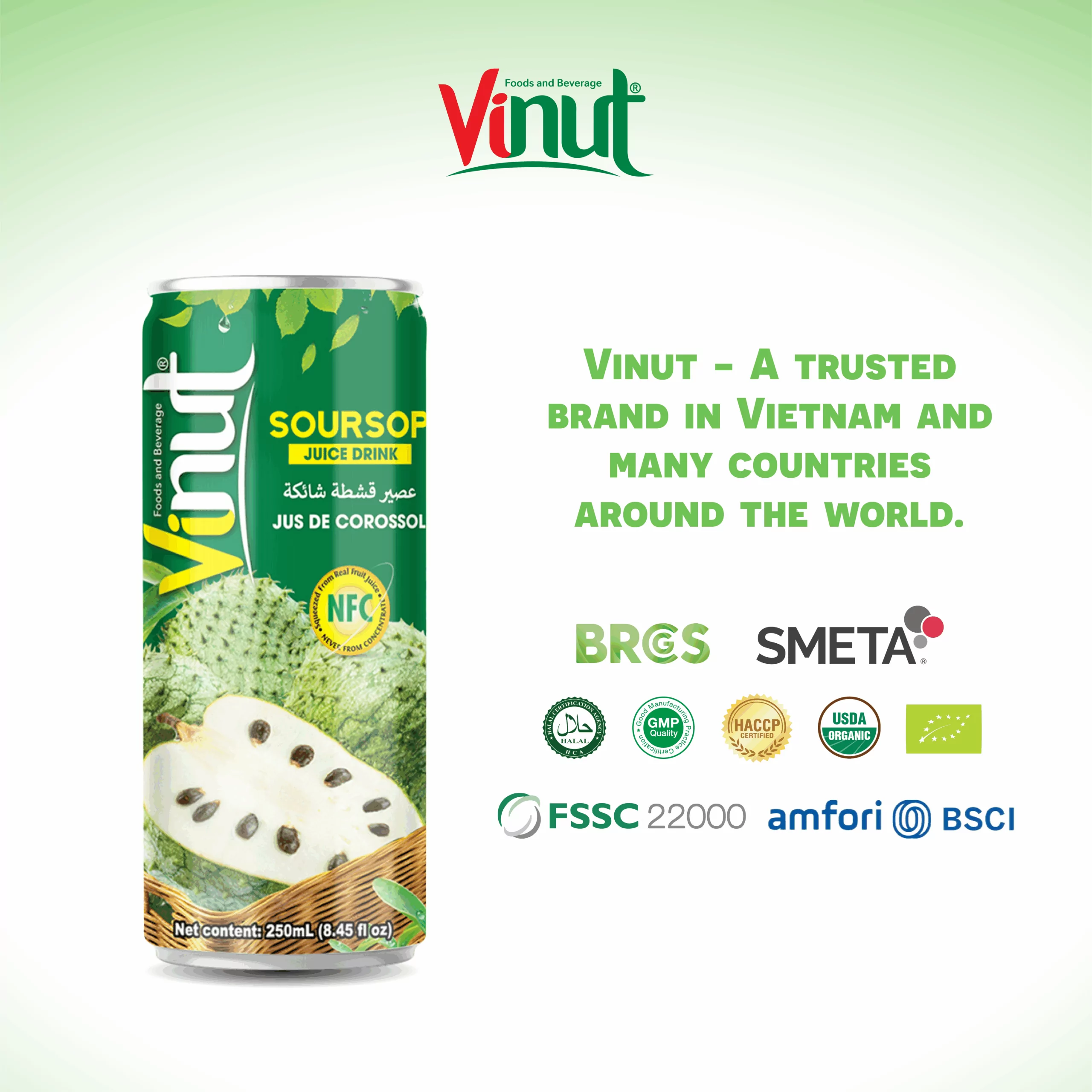 250ml VINUT Tin Can NFC Soursop Juice Drink - Image 5