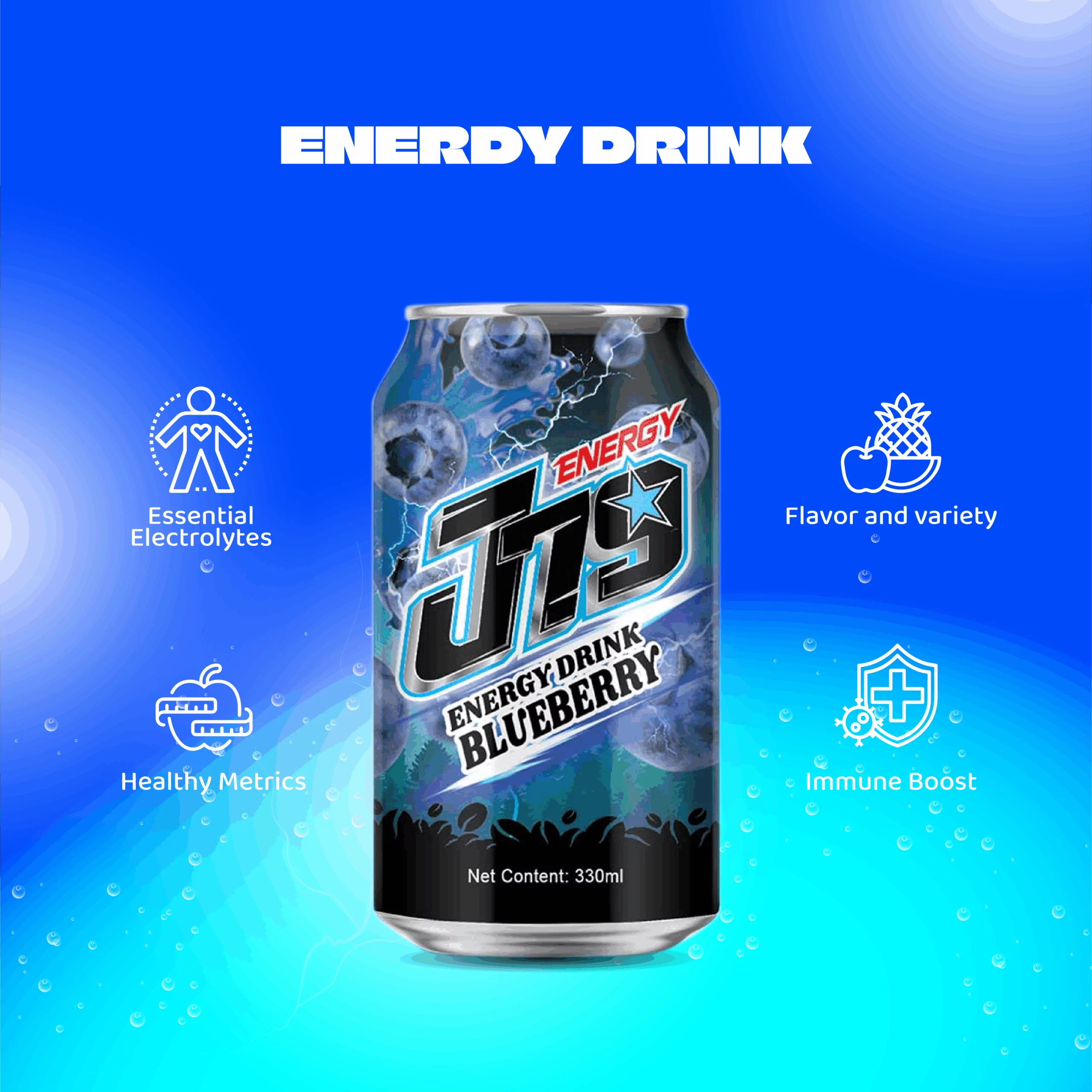 330ml J79 Blueberry Red Energy drink - Image 3
