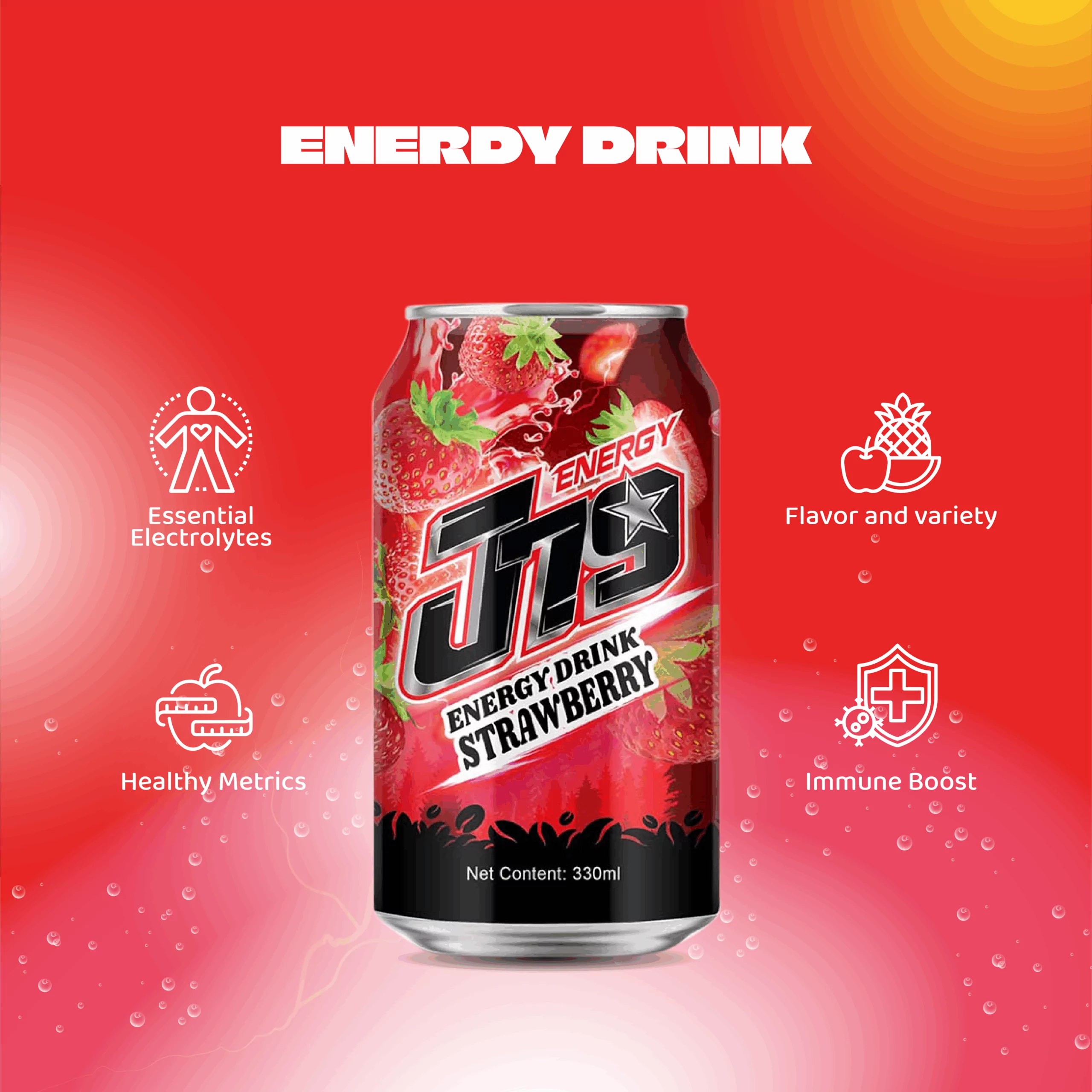 330ml J79 Strawberry Red Energy drink - Image 3
