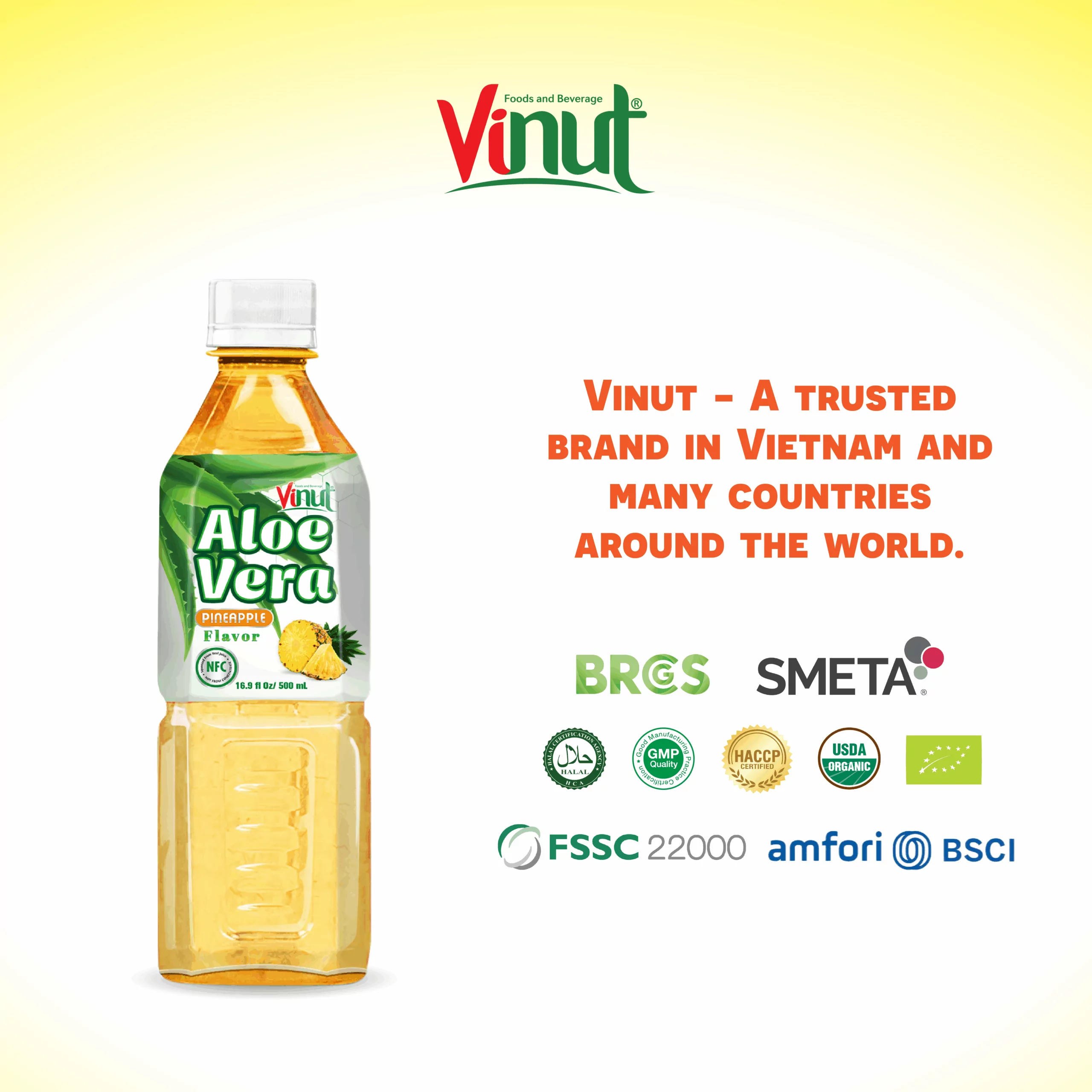 Vinut Aloe Vera Drink, Pineapple Flavor, NFC, PET Bottle, 16.9 fl oz (500 mL) - Image 5