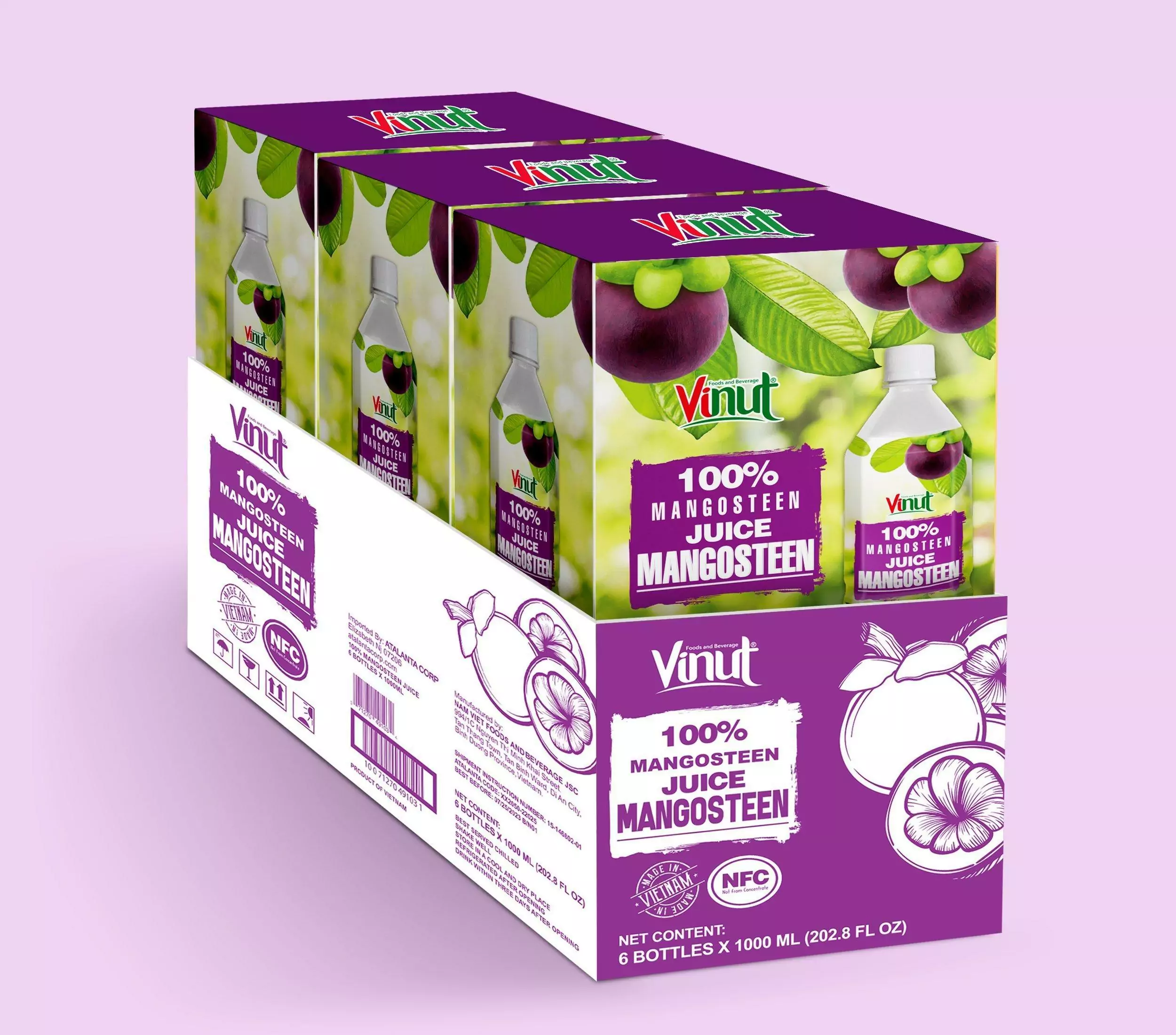 VINUT 100% Mangosteen Juice Drink 1000ml Bottle - Image 2