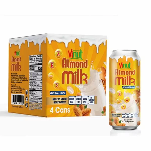 Box 4 Cans 16.6 fl oz Vinut Almond milk drink (Gluten free, Low-fat, Dairy free, No Artificial Color)
