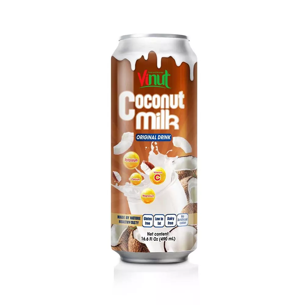 Box 4 Cans 16.6 fl oz Vinut Coconut milk drink Gluten free Low fat Dairy free No Artificial Color Can