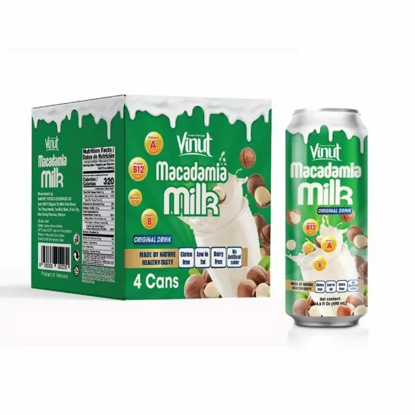 Box 4 Cans 16.6 fl oz Vinut Macadamia milk drink (Gluten free, Low-fat, Dairy free, No Artificial Color)