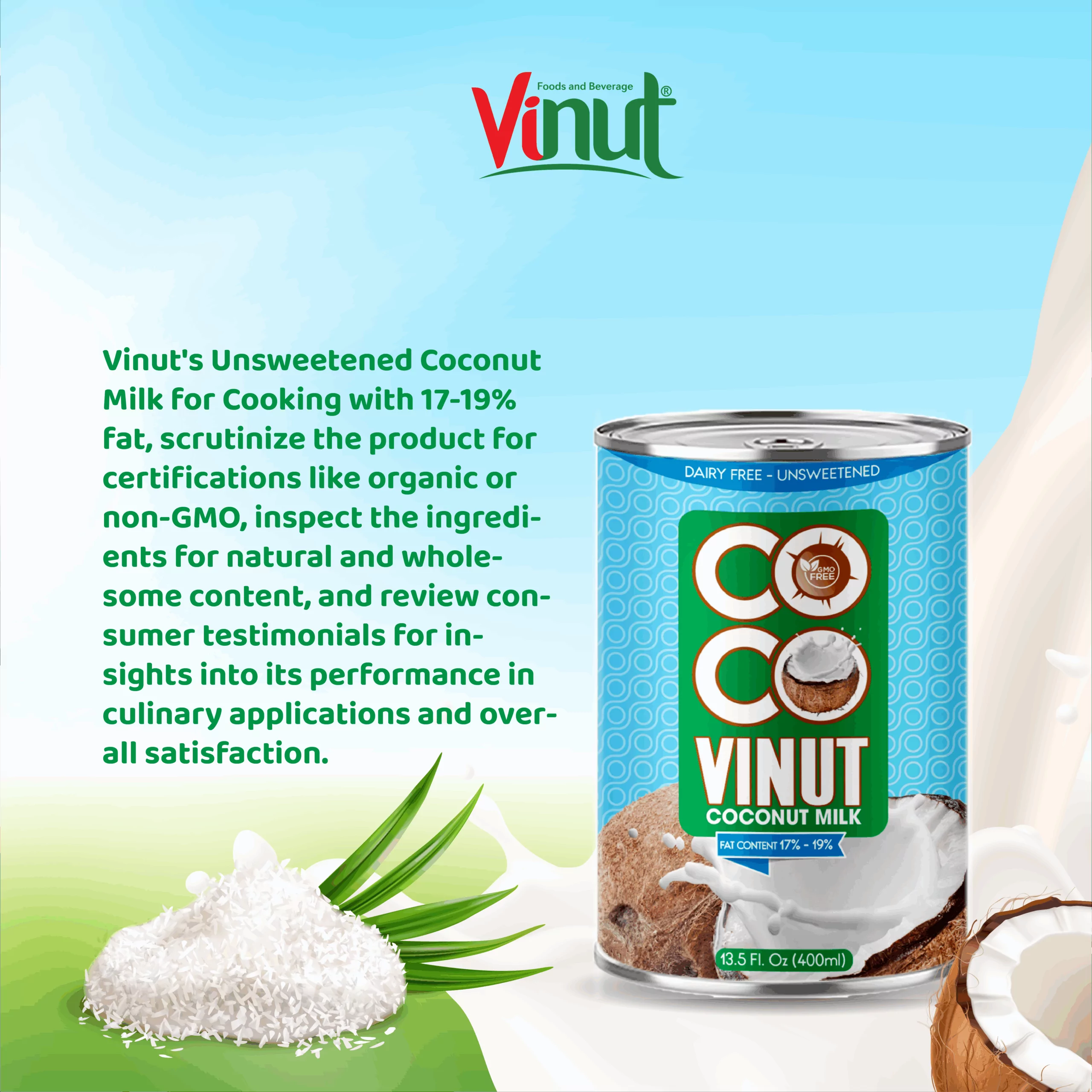 VINUT_Coconut milk 400ml tin can 17% -19% Fat