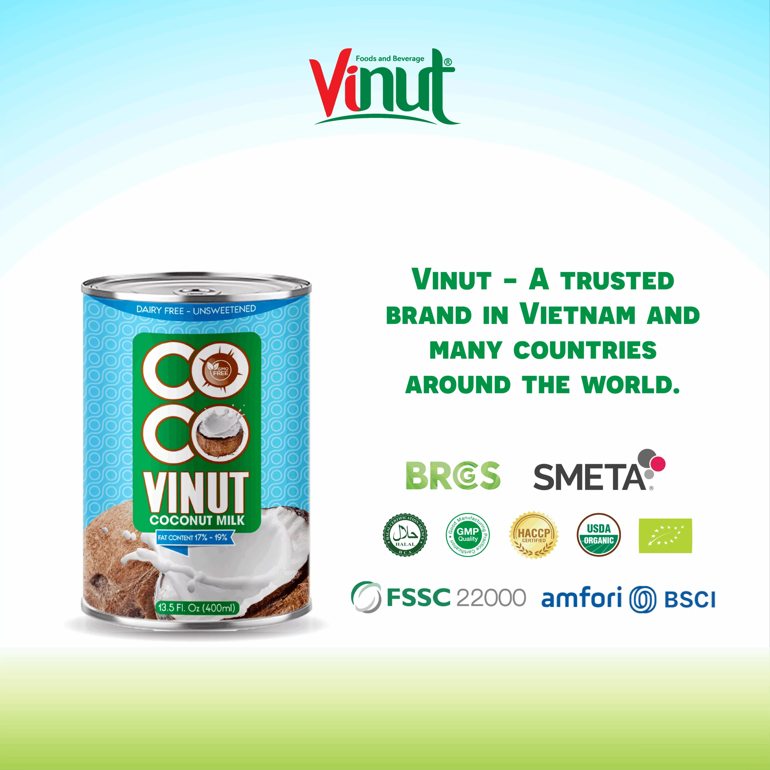 VINUT_Coconut milk 400ml tin can 17% -19% Fat