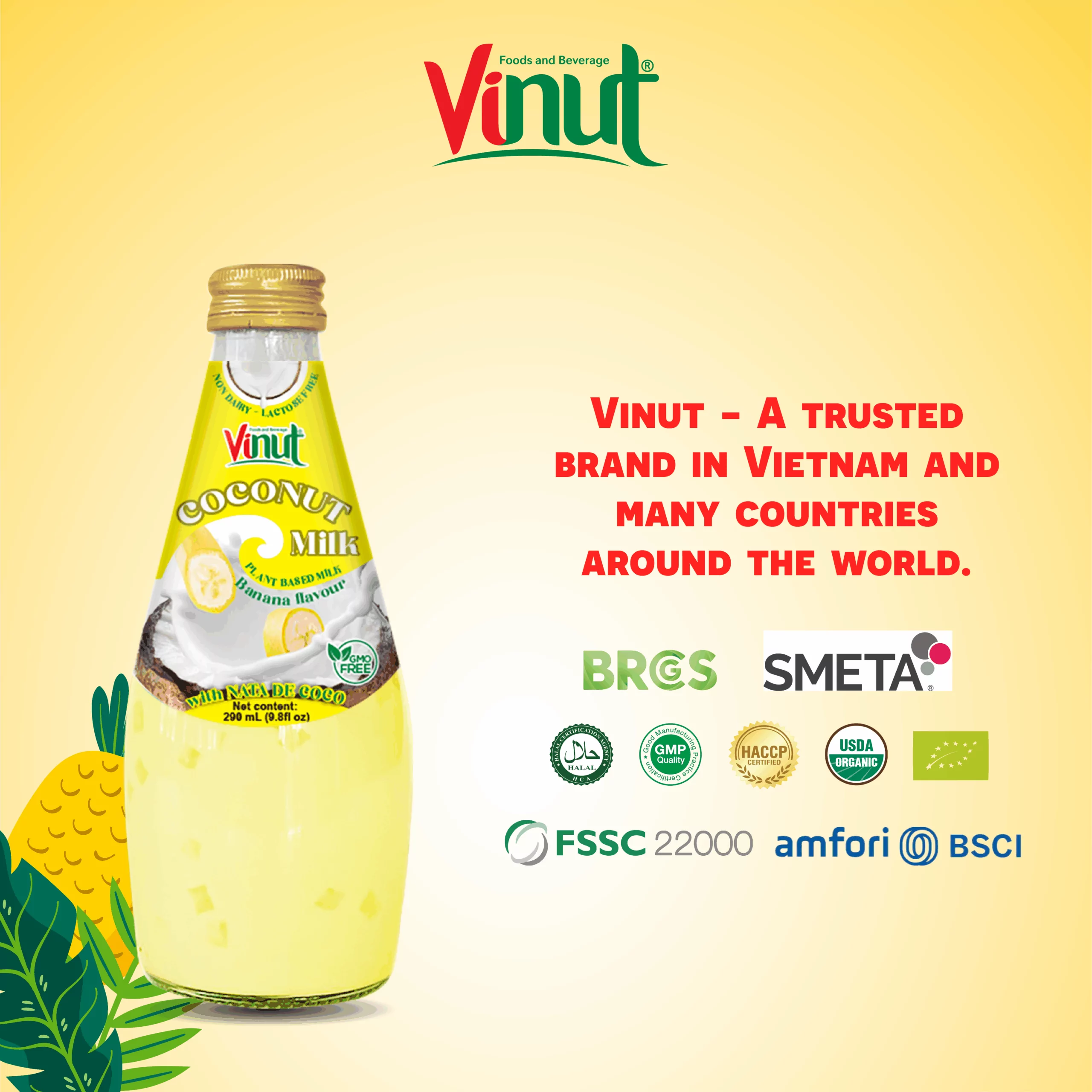 9.8 fl oz Vinut Bottle Coconut milk & banana with Nata de coco