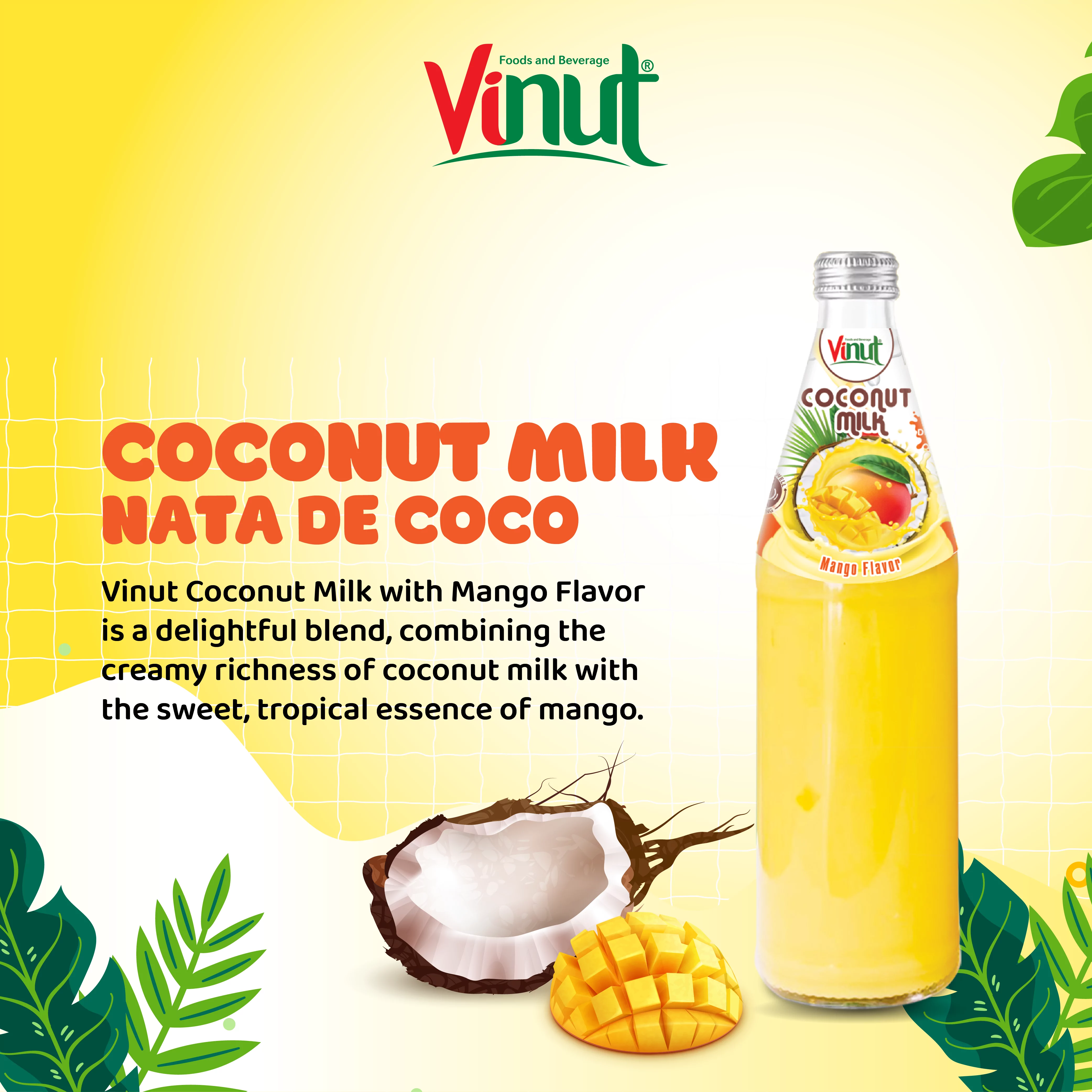 490ml Vinut Bottle Coconut milk Mango with Nata de coco
