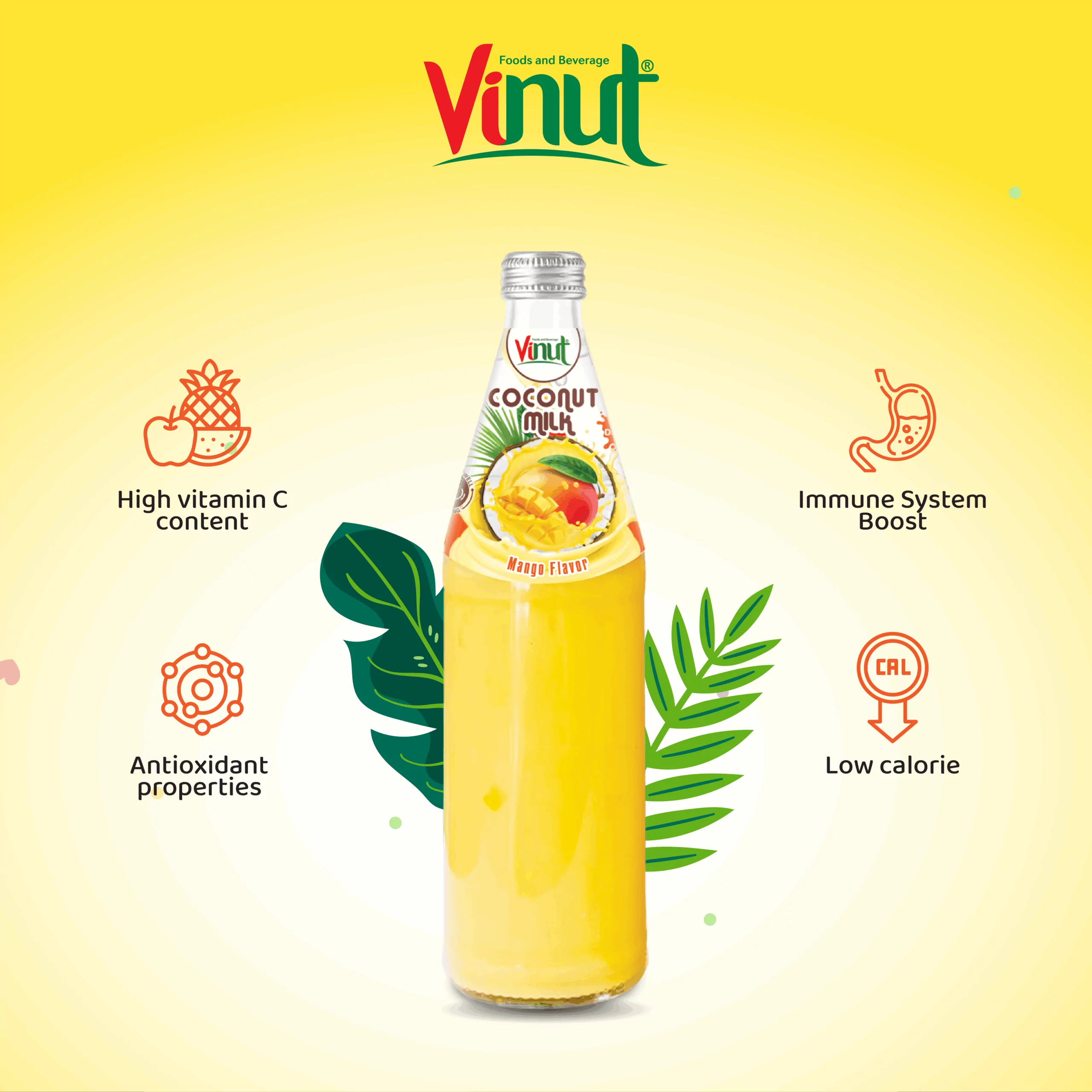490ml Vinut Bottle Coconut milk Mango with Nata de coco