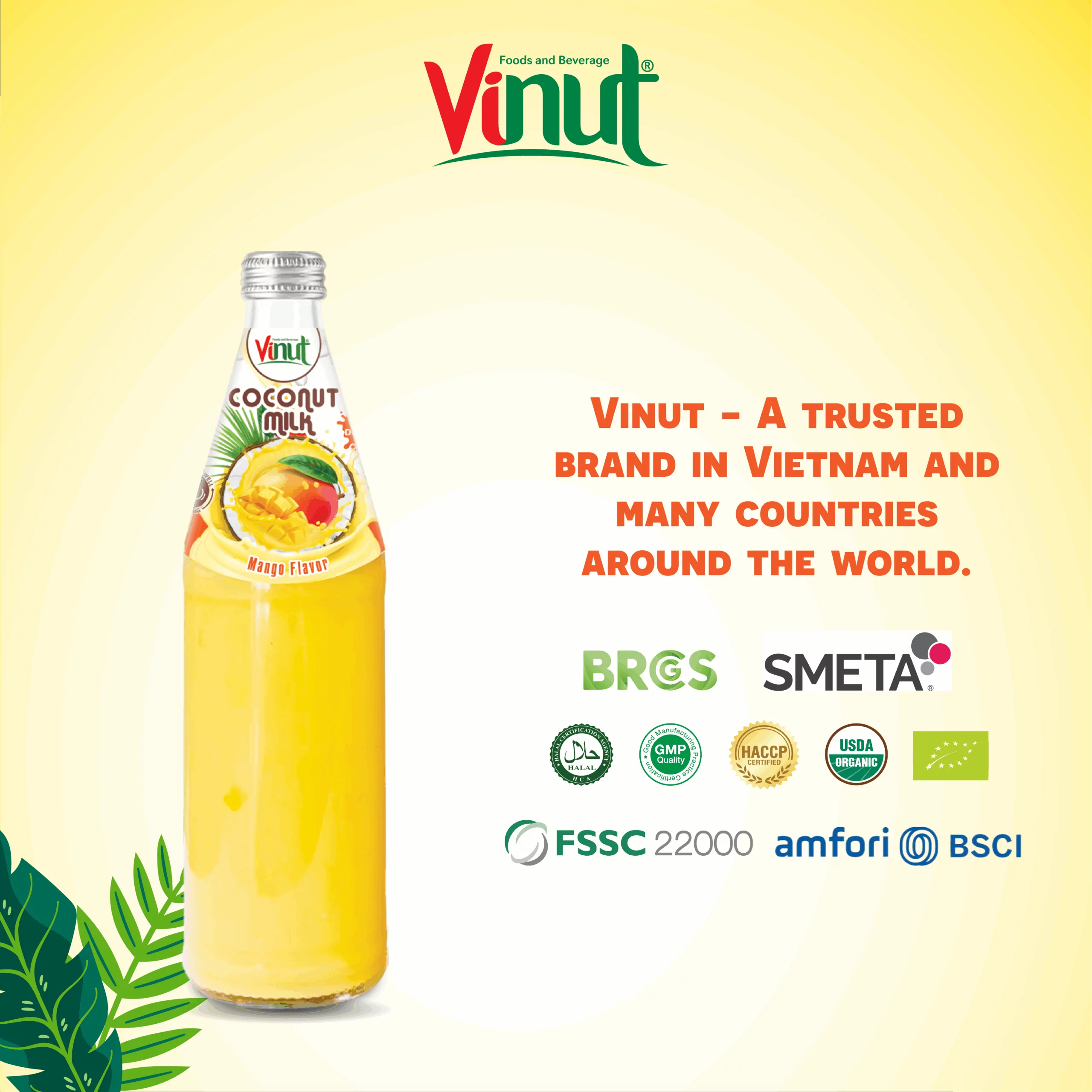 490ml Vinut Bottle Coconut milk Mango with Nata de coco