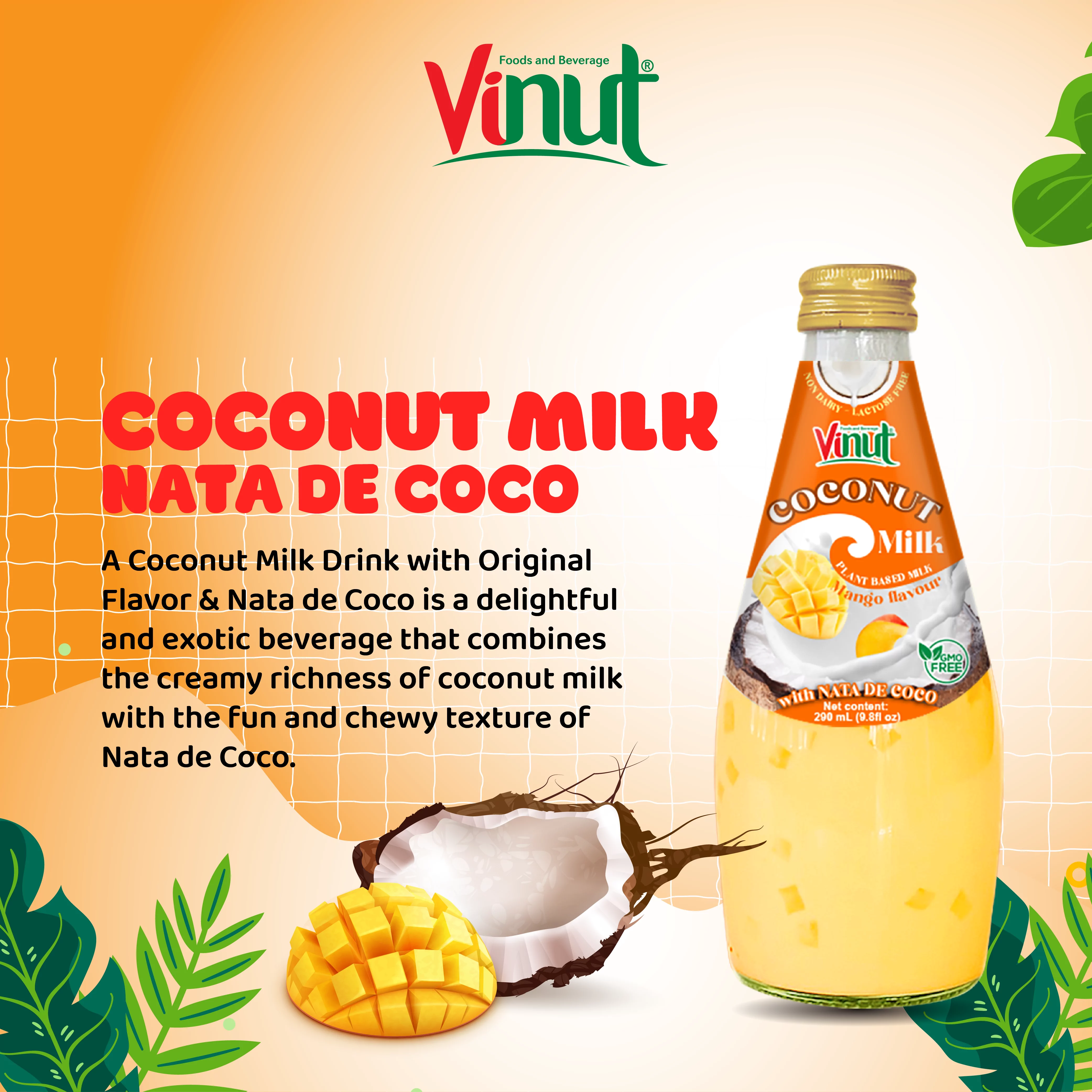 9.8 fl oz Vinut Bottle Coconut milk & Mango with Nata de coco