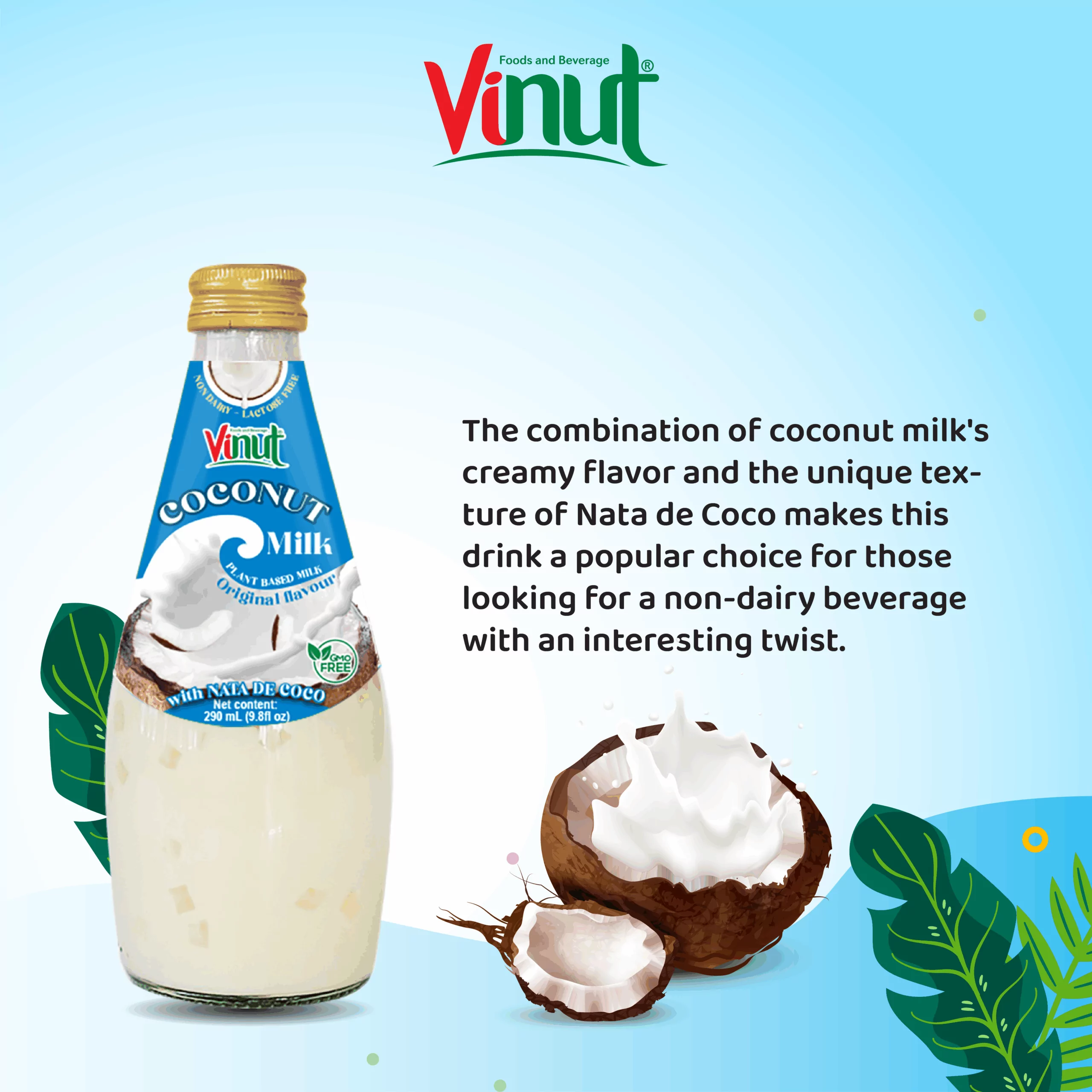 9.8 fl oz Vinut Bottle Coconut milk Original with Nata de coco