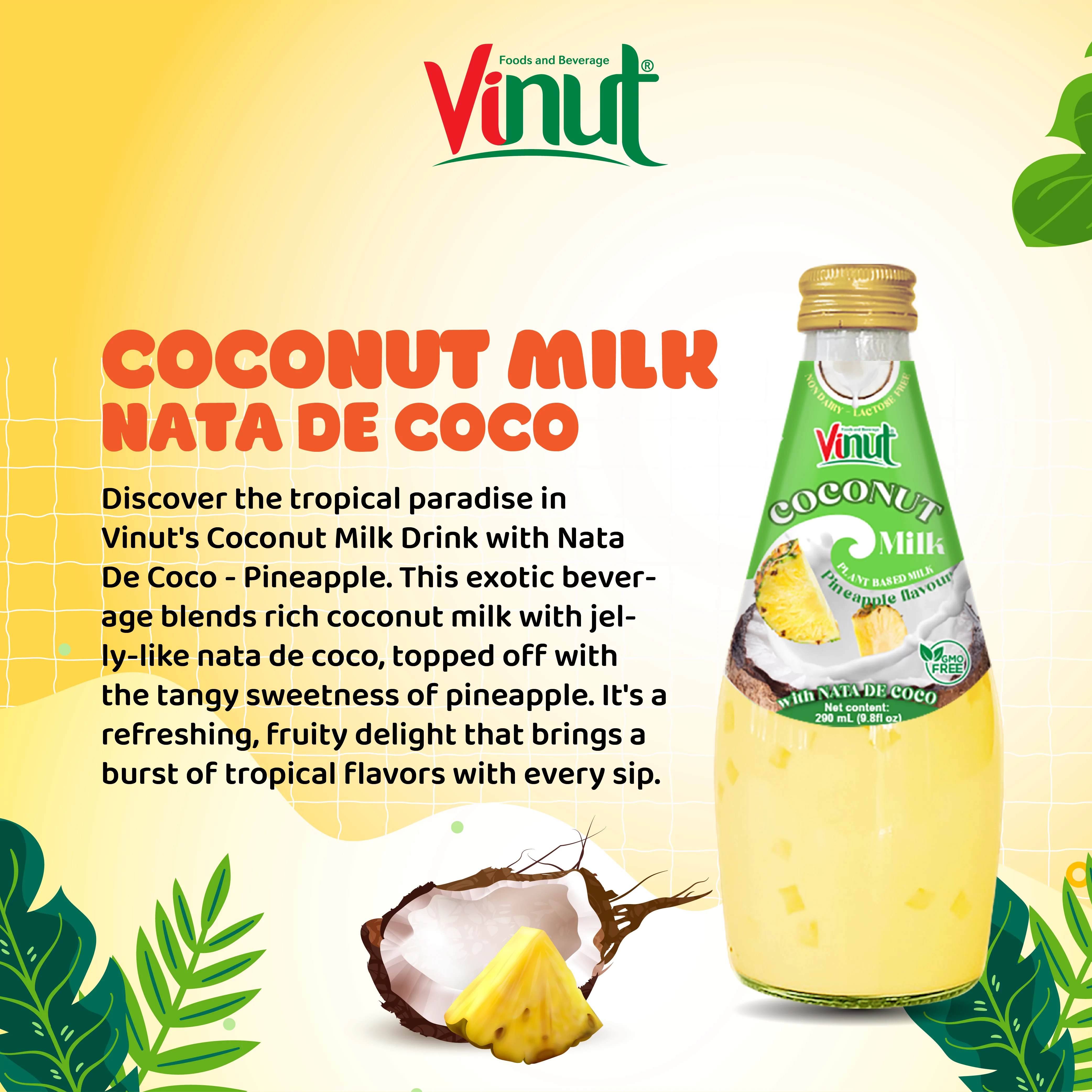 9.8 fl oz Vinut Bottle Coconut milk & Pineapple with Nata de coco