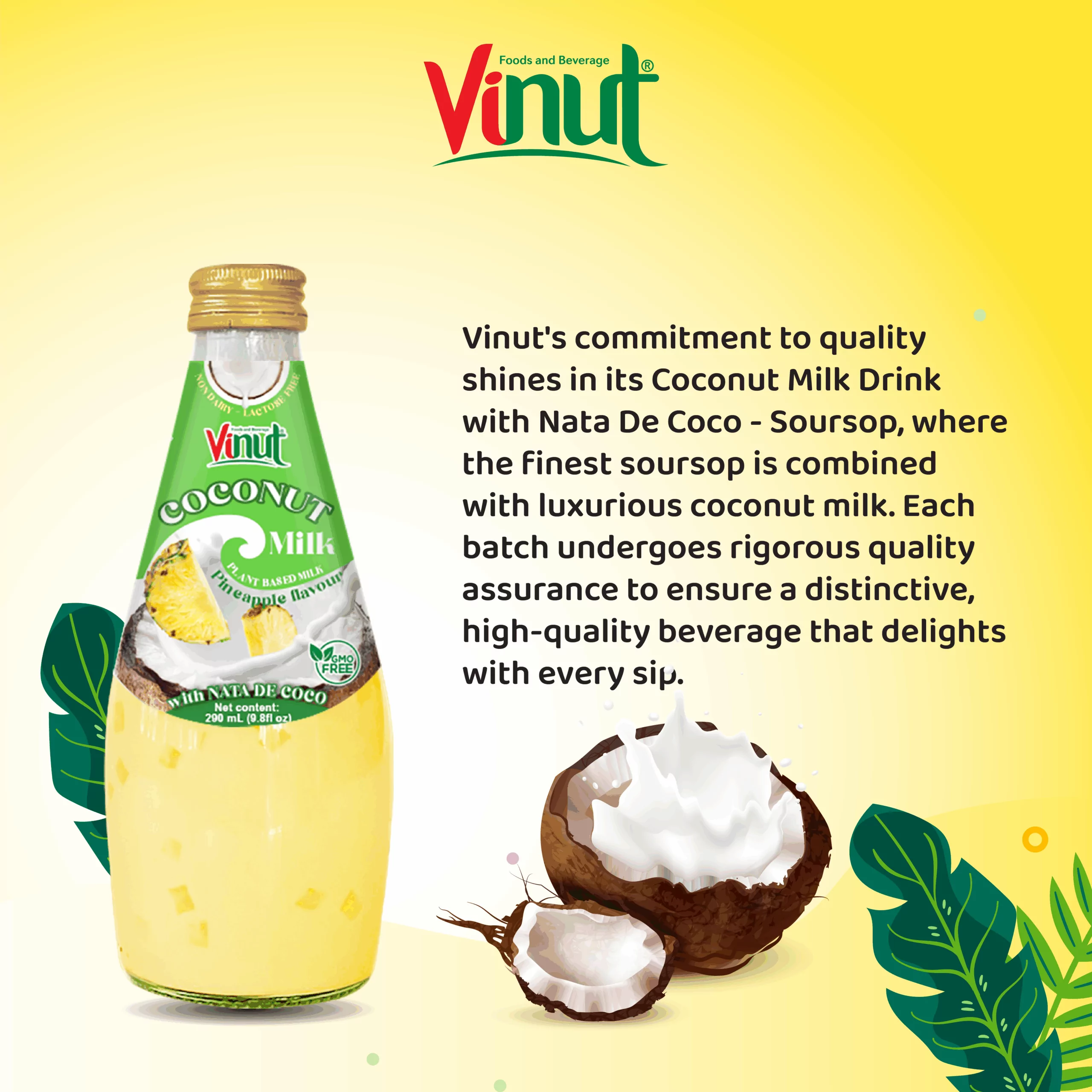 9.8 fl oz Vinut Bottle Coconut milk & Pineapple with Nata de coco
