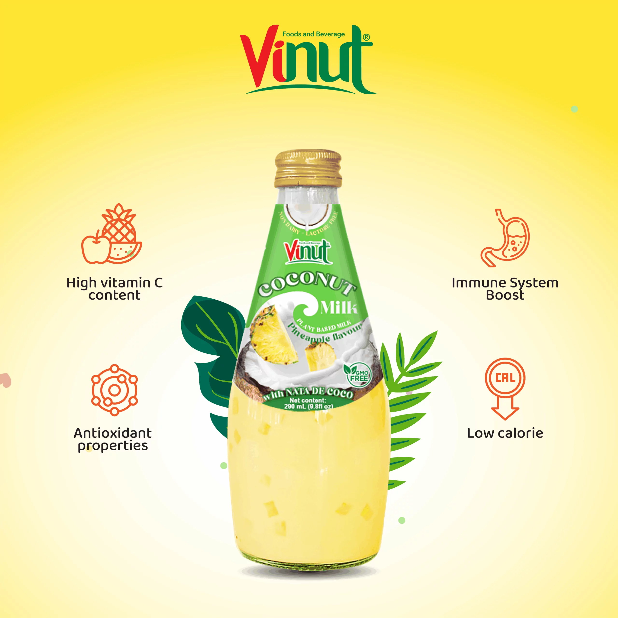 9.8 fl oz Vinut Bottle Coconut milk & Pineapple with Nata de coco