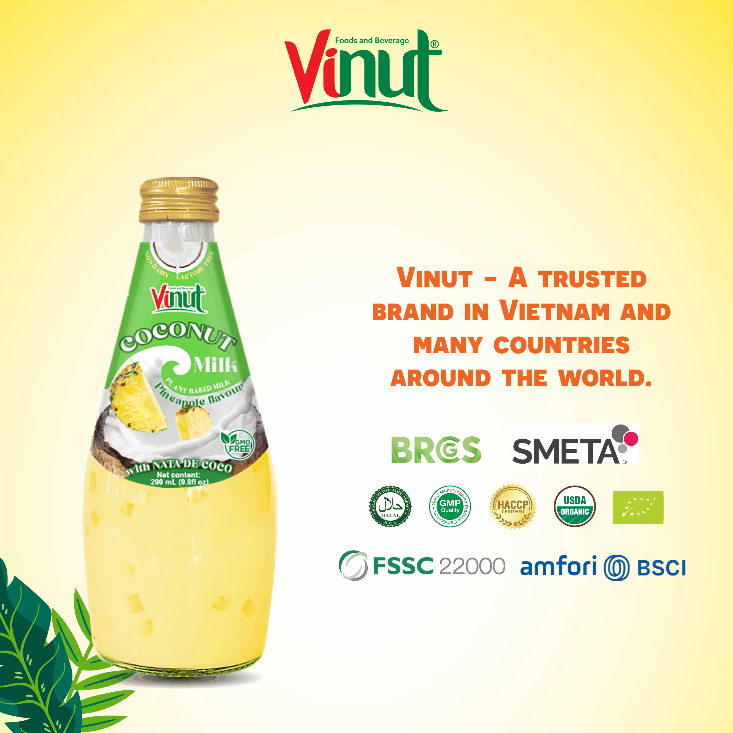 9.8 fl oz Vinut Bottle Coconut milk & Pineapple with Nata de coco