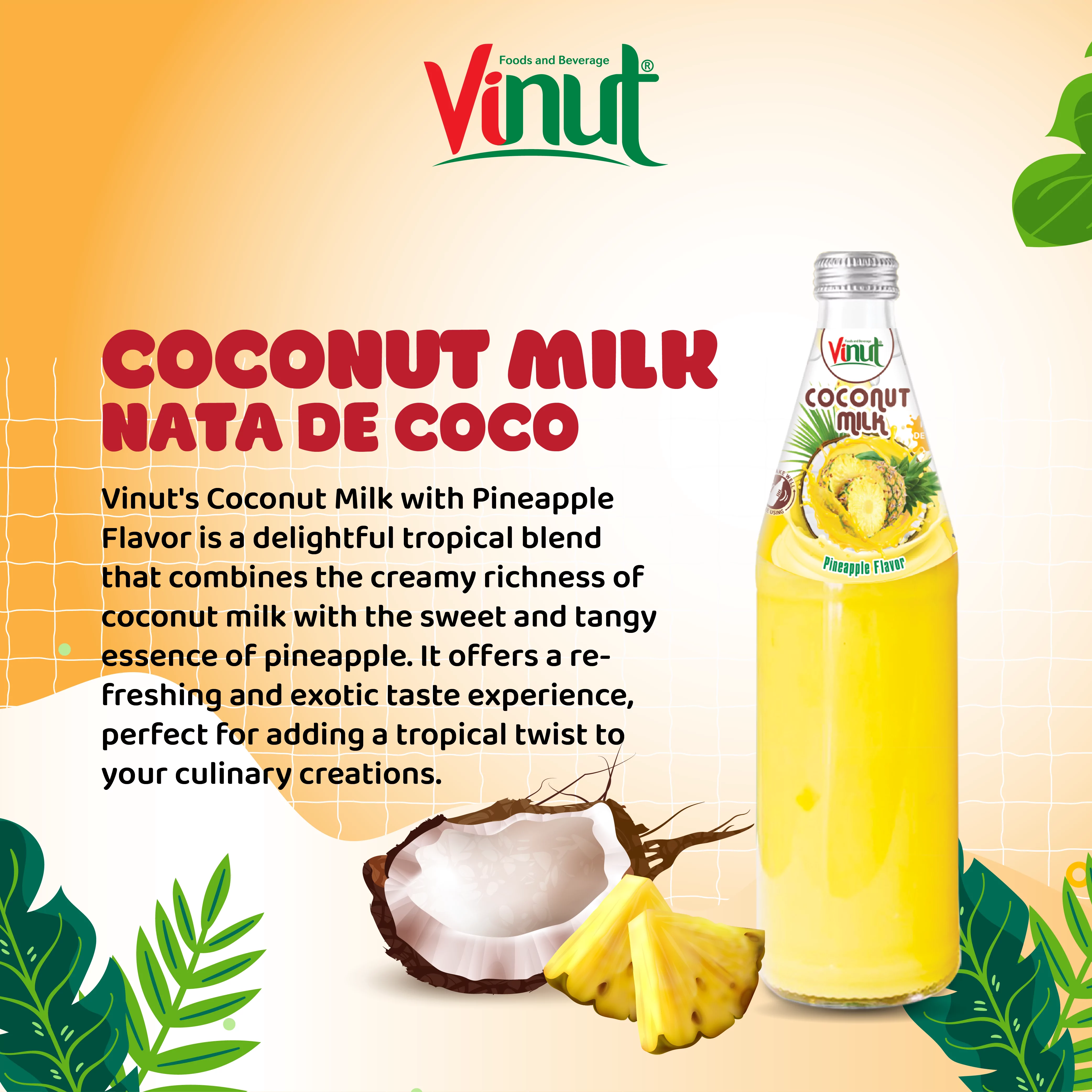 490ml Vinut Bottle Coconut milk Pineapple with Nata de coco