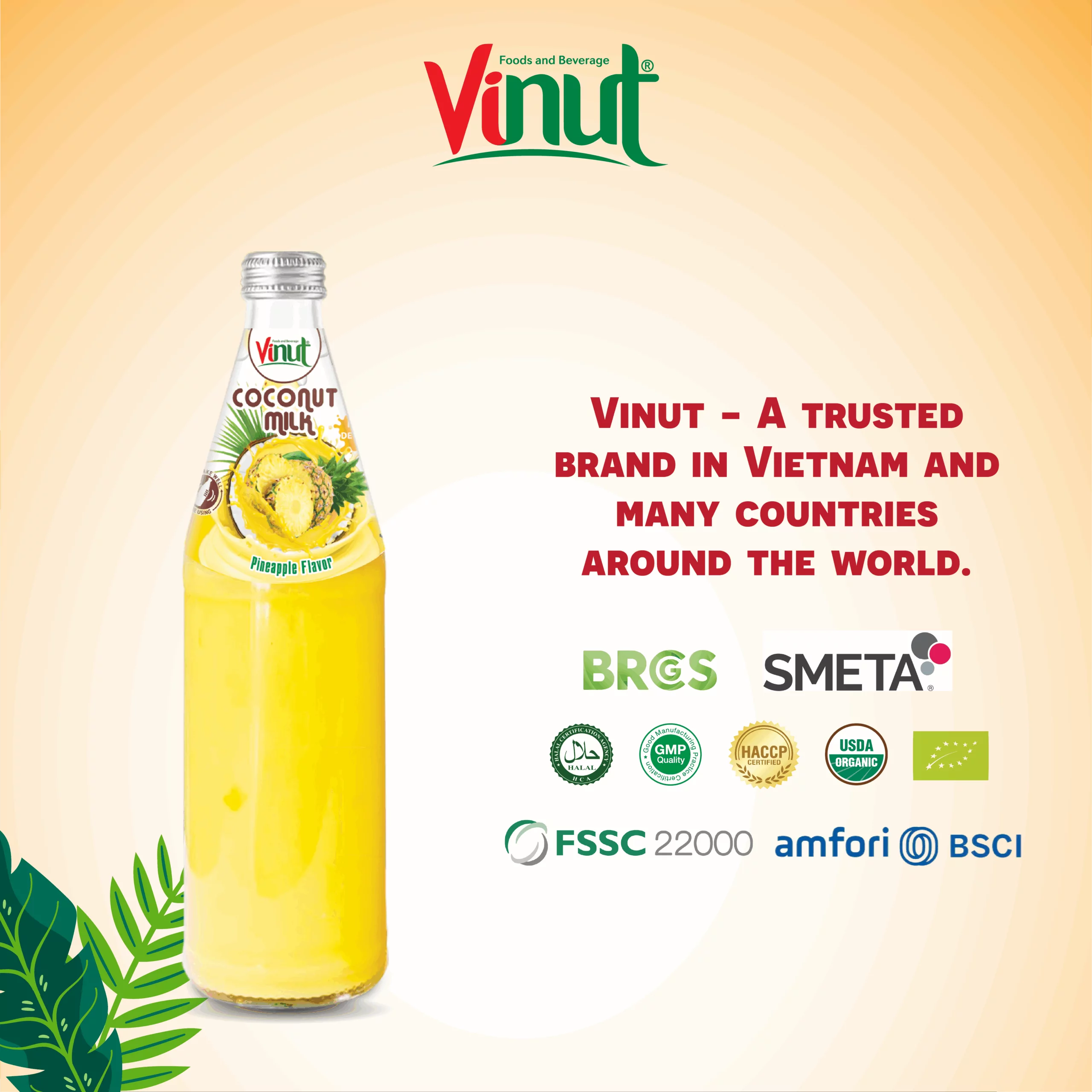 490ml Vinut Bottle Coconut milk Pineapple with Nata de coco