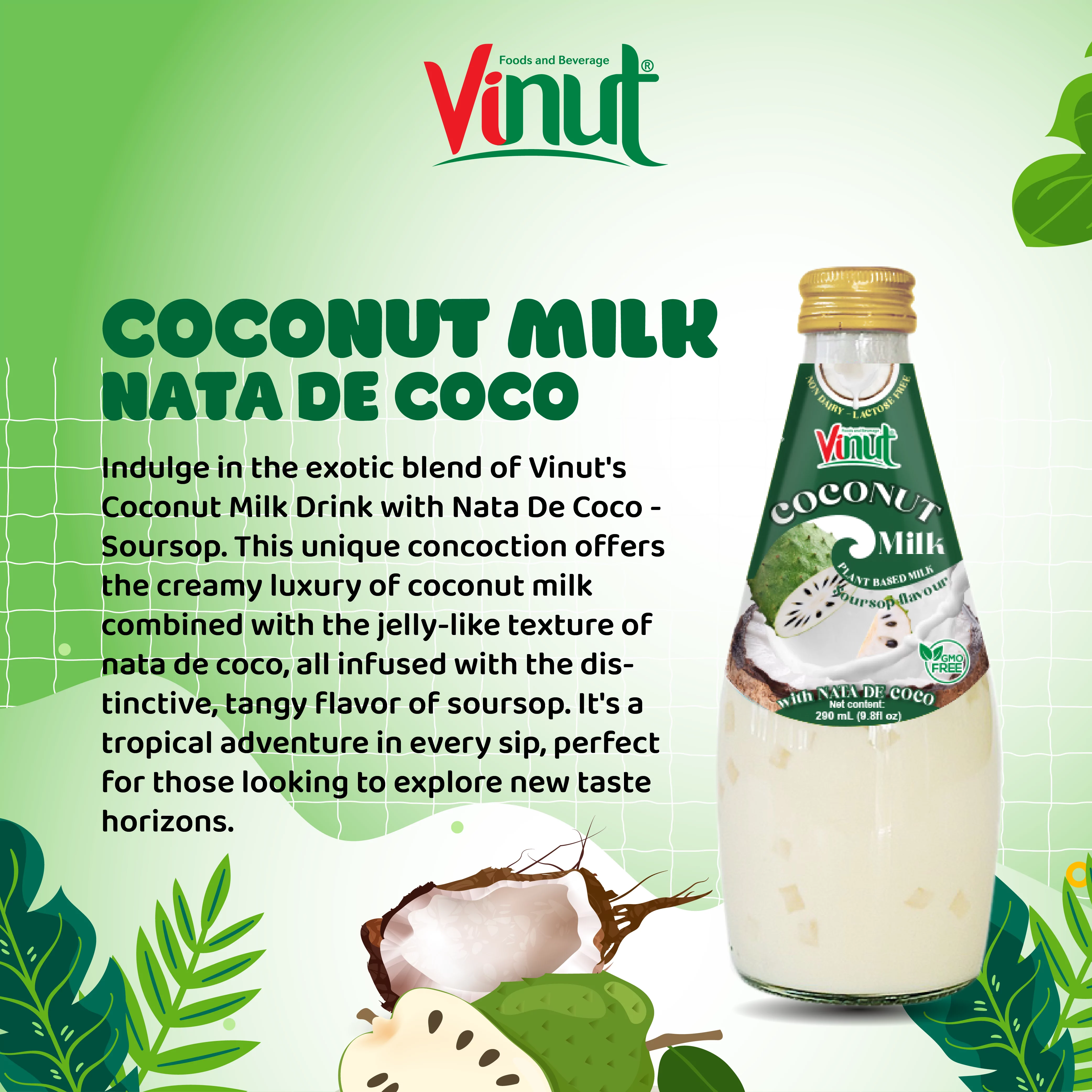 9.8 fl oz Vinut Bottle Coconut milk & Soursop with Nata de coco
