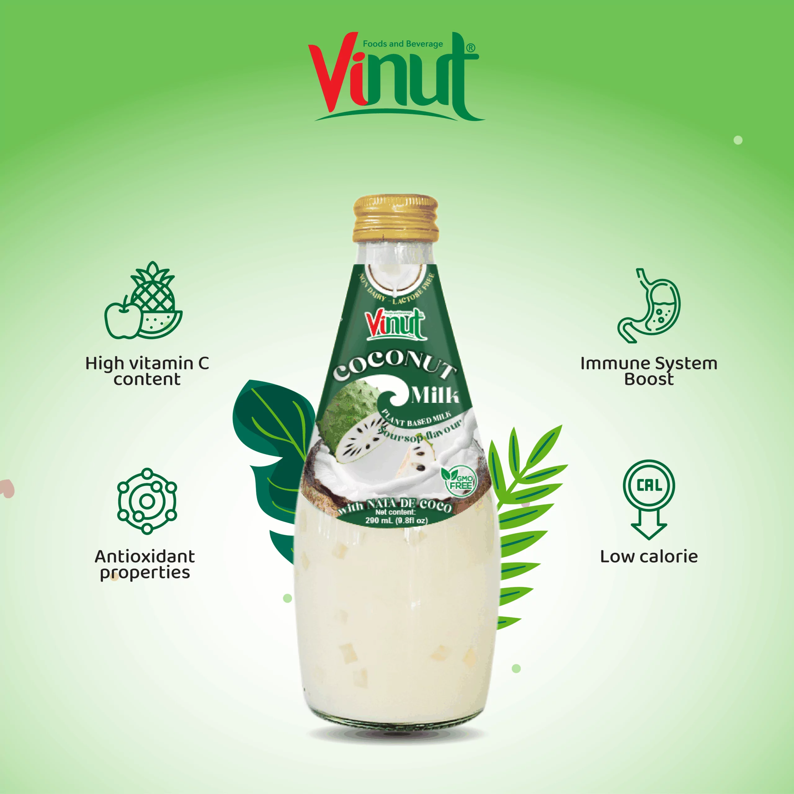 9.8 fl oz Vinut Bottle Coconut milk & Soursop with Nata de coco