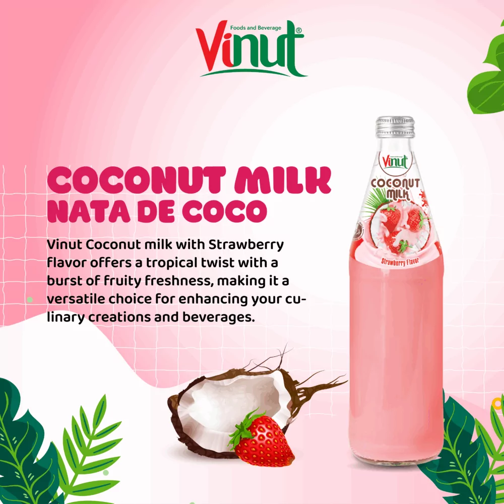 490ml Vinut Bottle Coconut milk Strawberry with Nata de coco