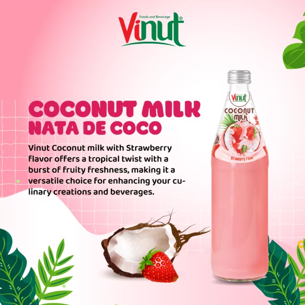 490ml Vinut Bottle Coconut milk Strawberry with Nata de coco