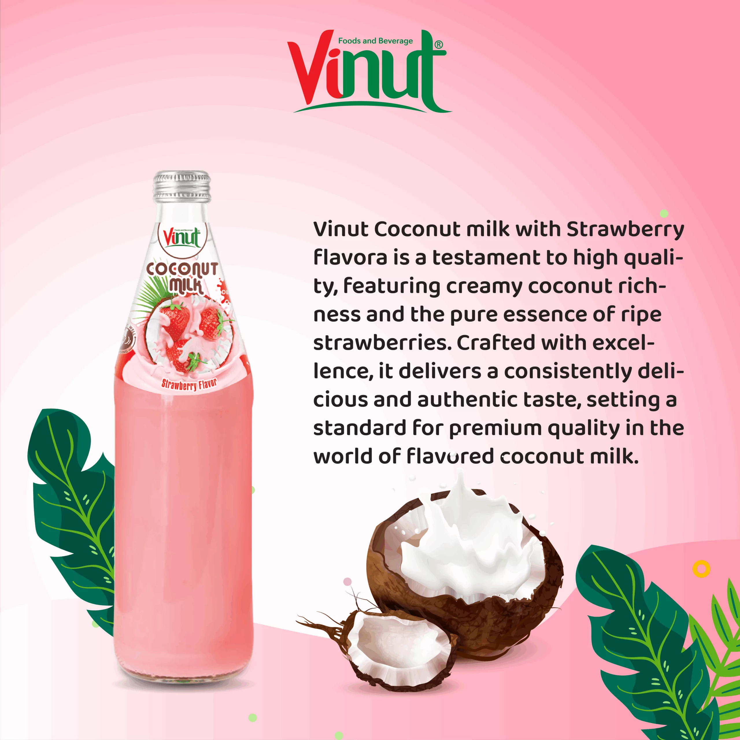 490ml Vinut Bottle Coconut milk Strawberry with Nata de coco
