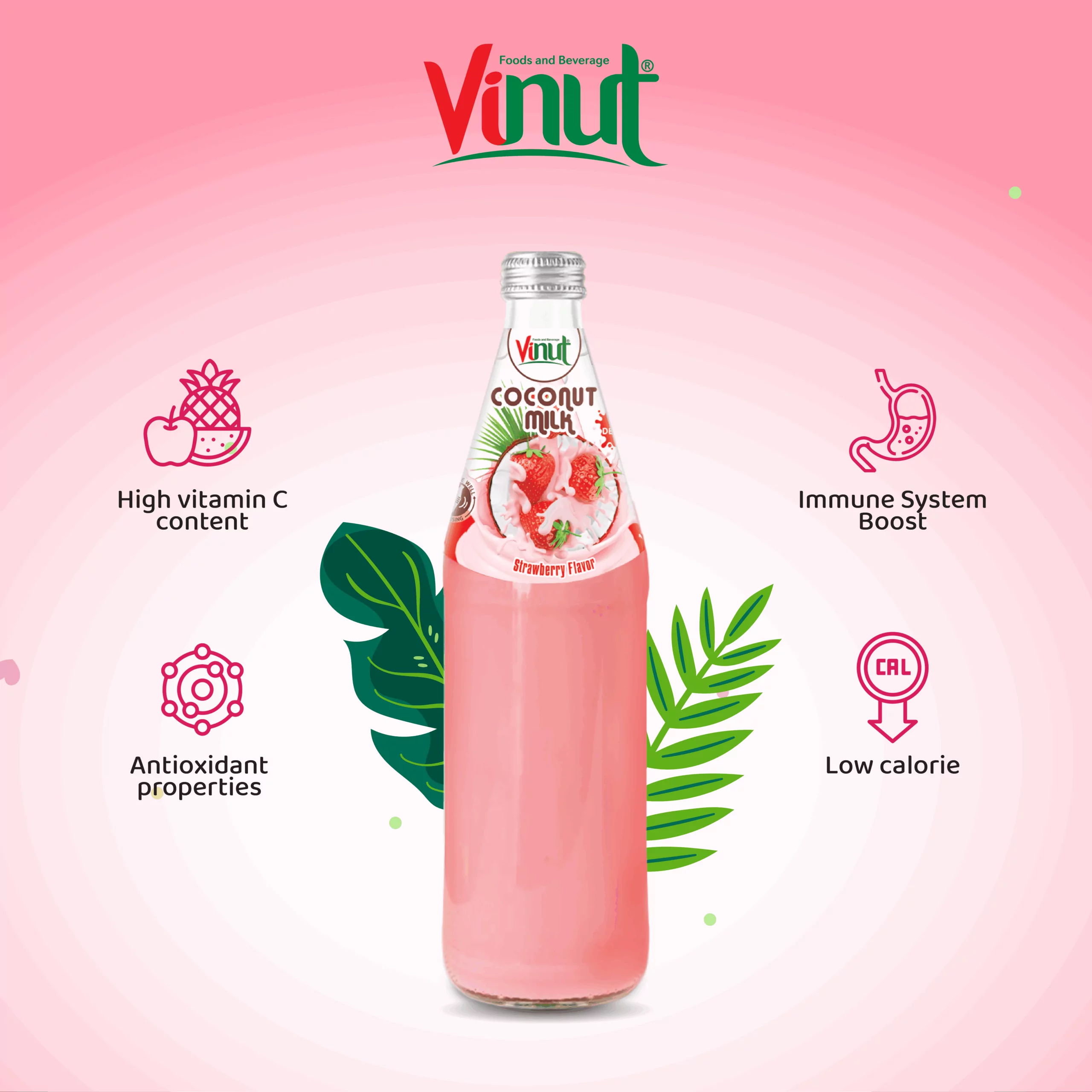 490ml Vinut Bottle Coconut milk Strawberry with Nata de coco