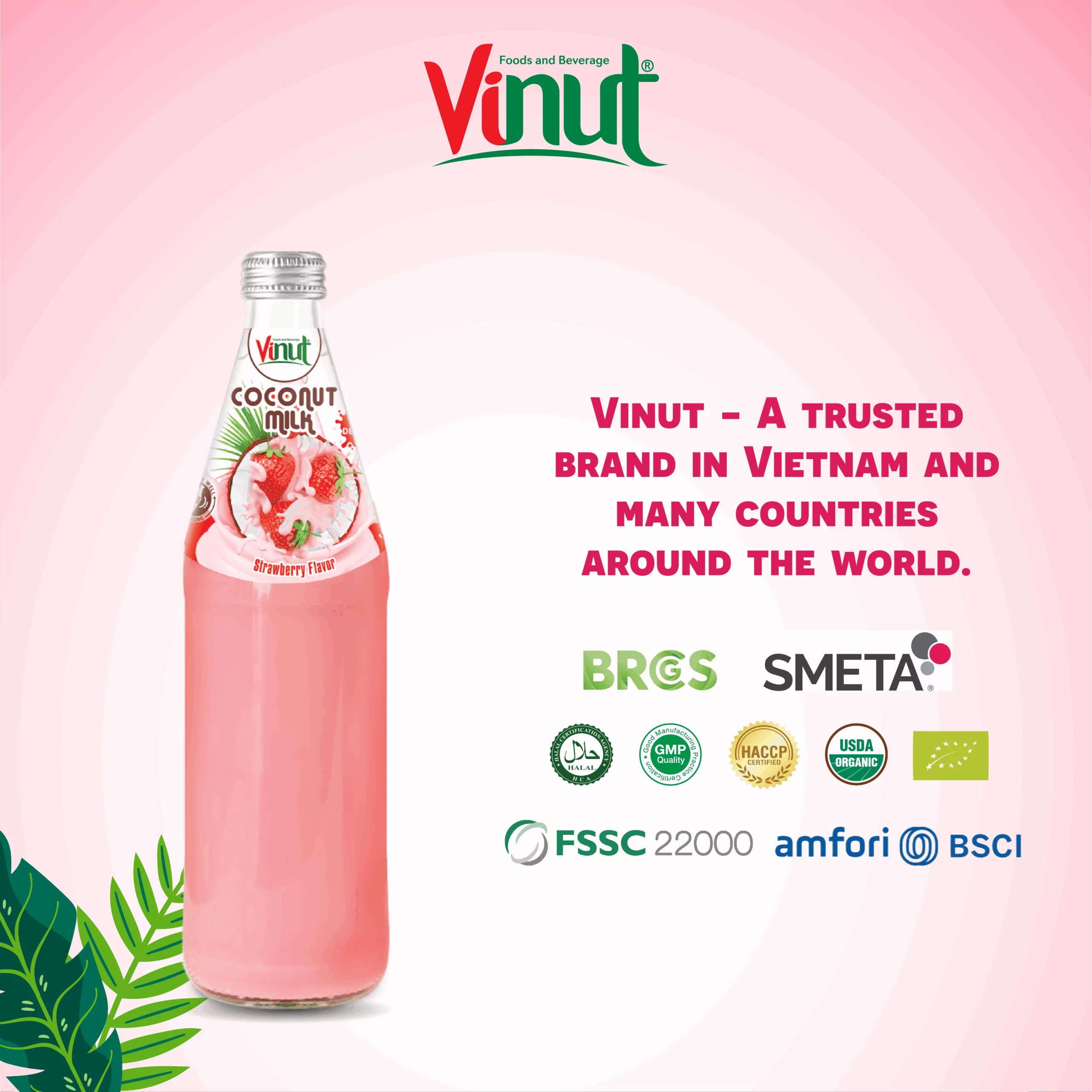 490ml Vinut Bottle Coconut milk Strawberry with Nata de coco