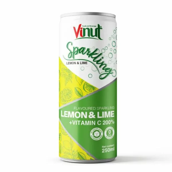 VINUT 250ml Lemon & Lime Sparkling water Vitamin C 200% Made with Real Fruit Juice (No Sugar added)
