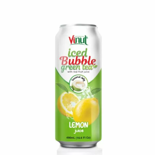 16.9 fl oz Vinut Iced Bubble Green Tea with Real fruit Juice ( Lemon Juice, Coconut Jelly)