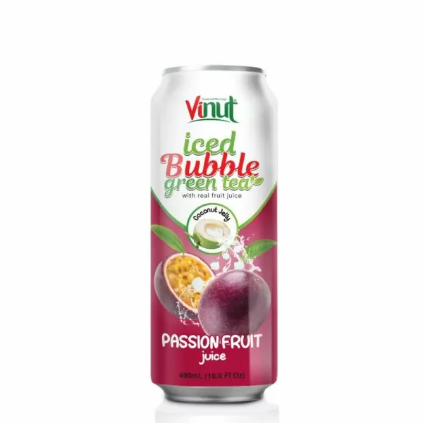 16.9 fl oz Vinut Iced Bubble Green Tea with Real fruit Juice ( Passion fruit Juice, Coconut Jelly)