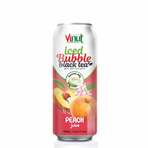 16.9 fl oz Vinut Iced Bubble Green Tea with Real fruit Juice ( Peach Juice, Coconut Jelly)