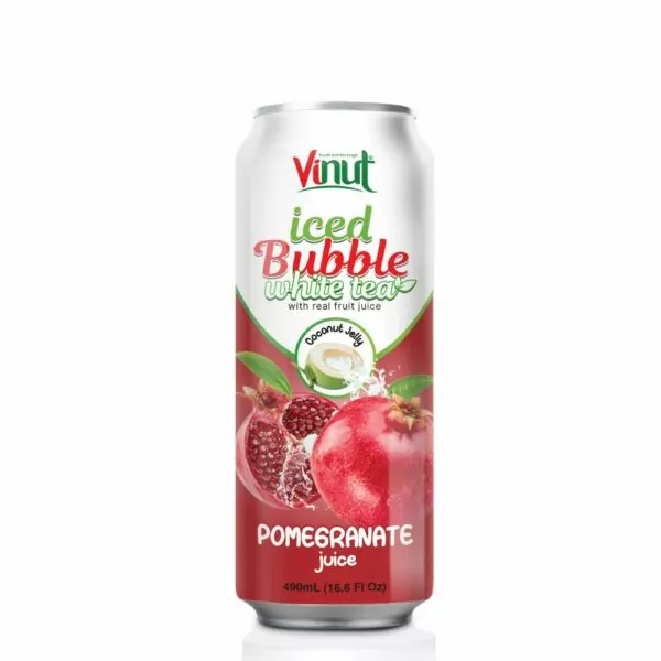 16.9 fl oz Vinut Iced Bubble Green Tea with Real fruit Juice ( Pomegranate Juice, Coconut Jelly)