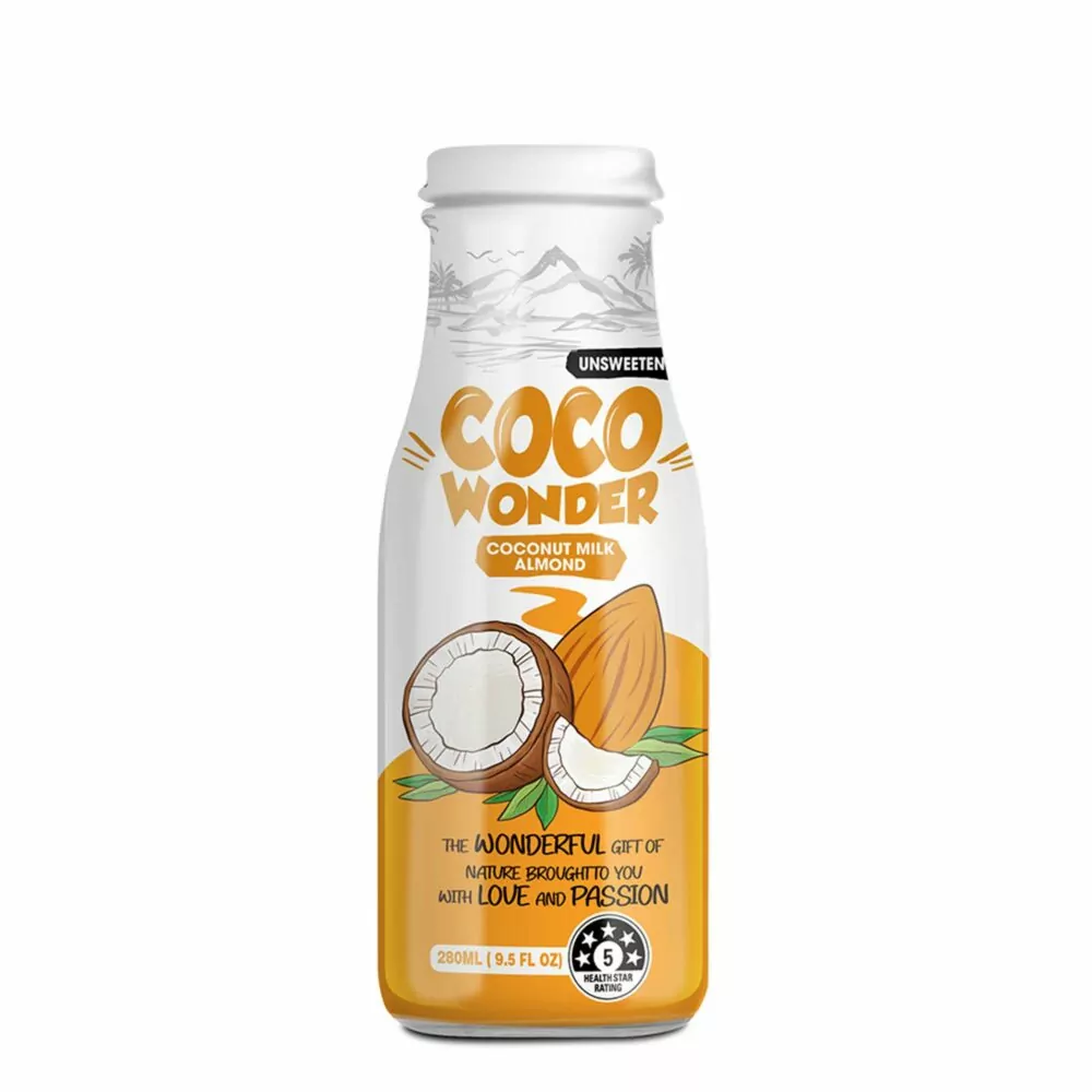 280ml Cocowonder Coconut milk with Almond Lactose Free No Added Sugar Gluten Free No Preservatives Zero Cholesterol Dairy Free Source of Calcium Vitamins