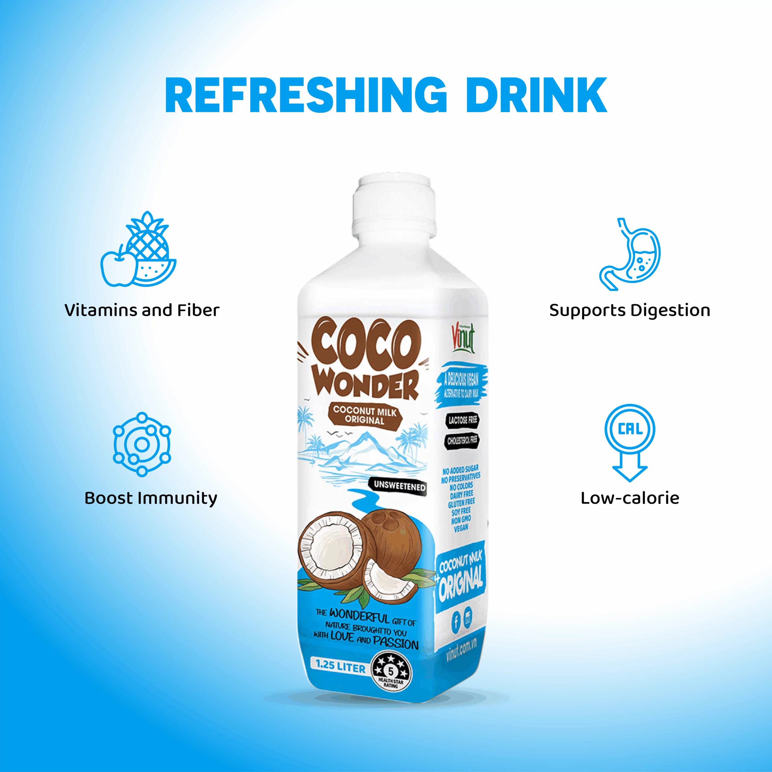 coco wonder ORIGINAL_Artboard 5 1.25L Cocowonder Coconut milk Original - Image 3